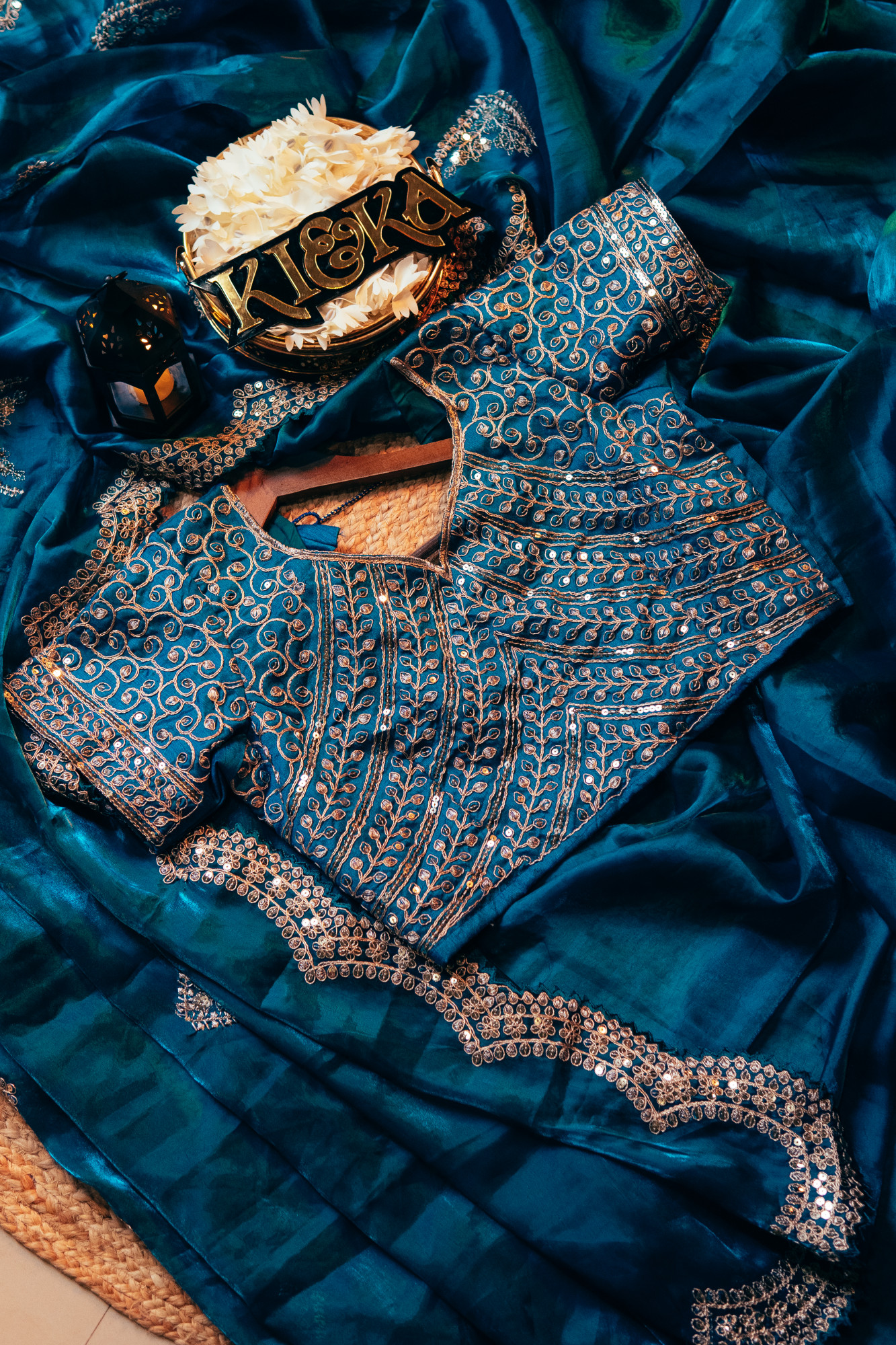 Eternal Blue Shimmer Chiffon Saree