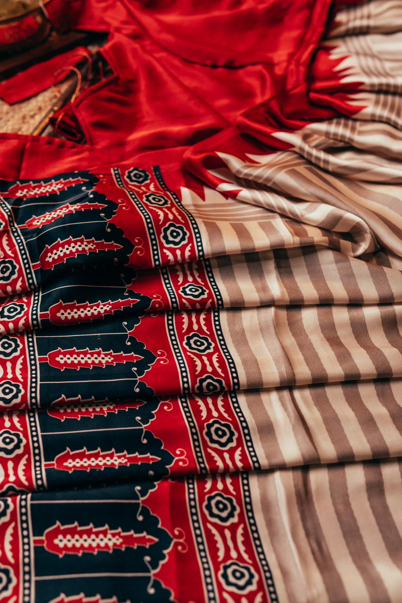 Ivory Red Weave Crepe Silk Saree