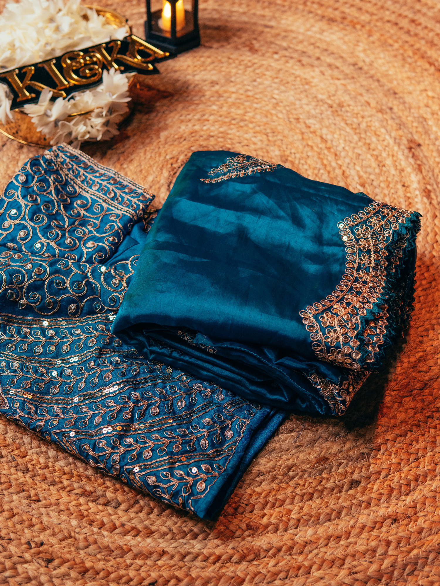 Eternal Blue Shimmer Chiffon Saree