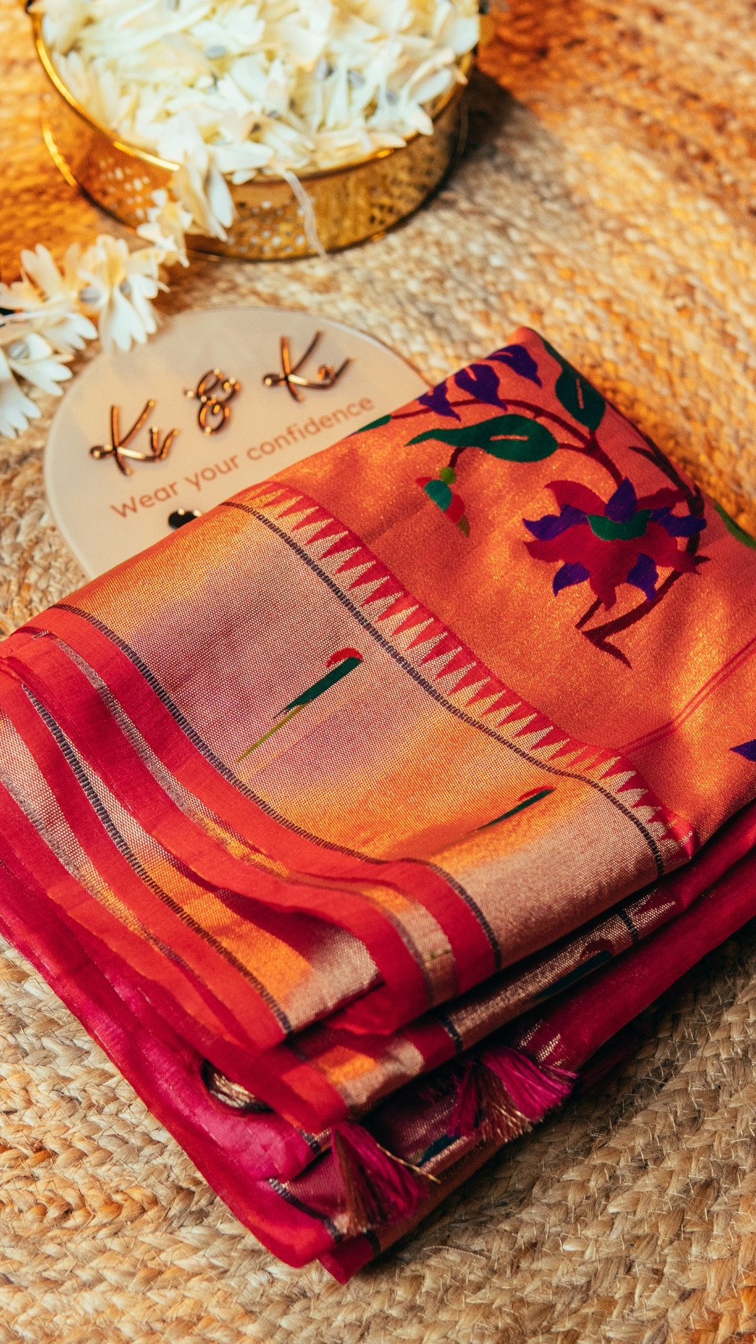 Pink raw silk saree with meenakari weaving paithani pallu