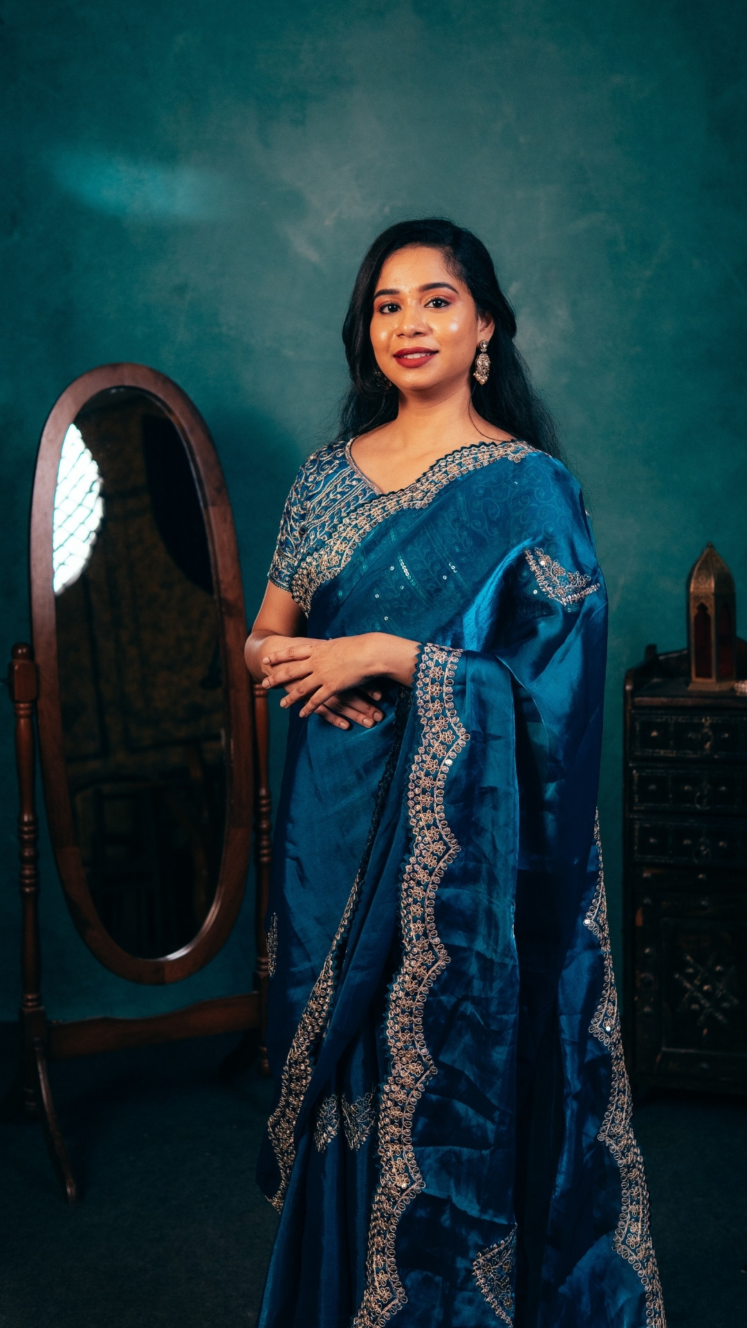 Eternal Blue Shimmer Chiffon Saree