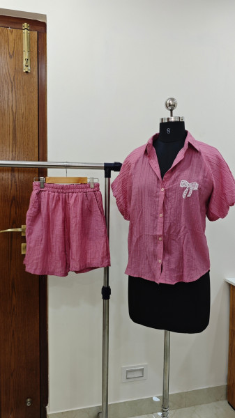Image of Lunara Bow Detail Shirt &amp; Shorts Co-ord Set