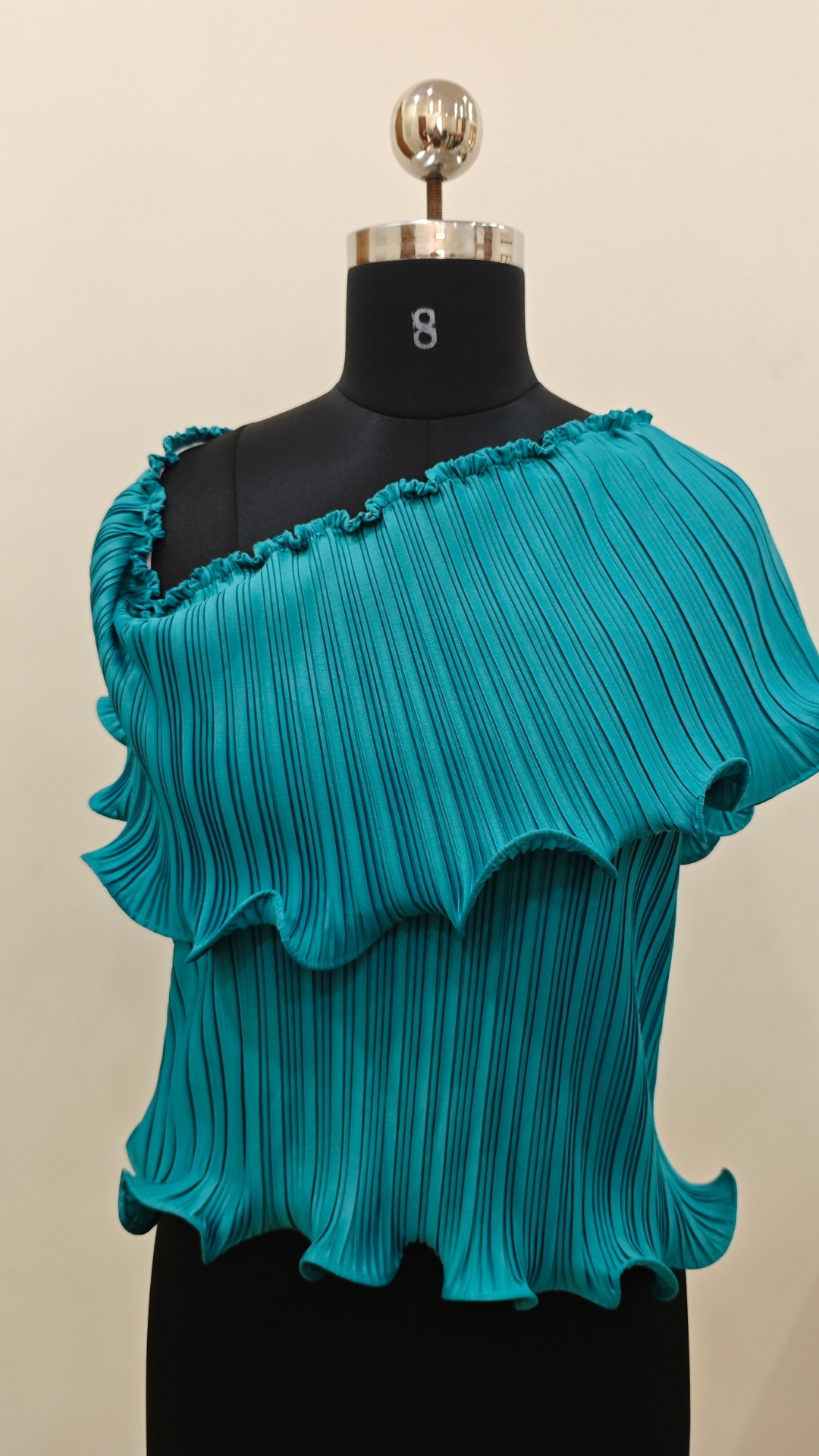 lise One-Shoulder Pleated Ruffle Top