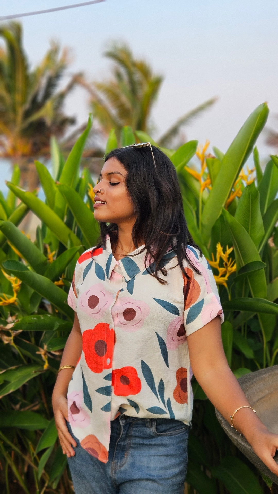 Relaxed Abstract Floral Print Short-Sleeve Shirt - Button-Down Top