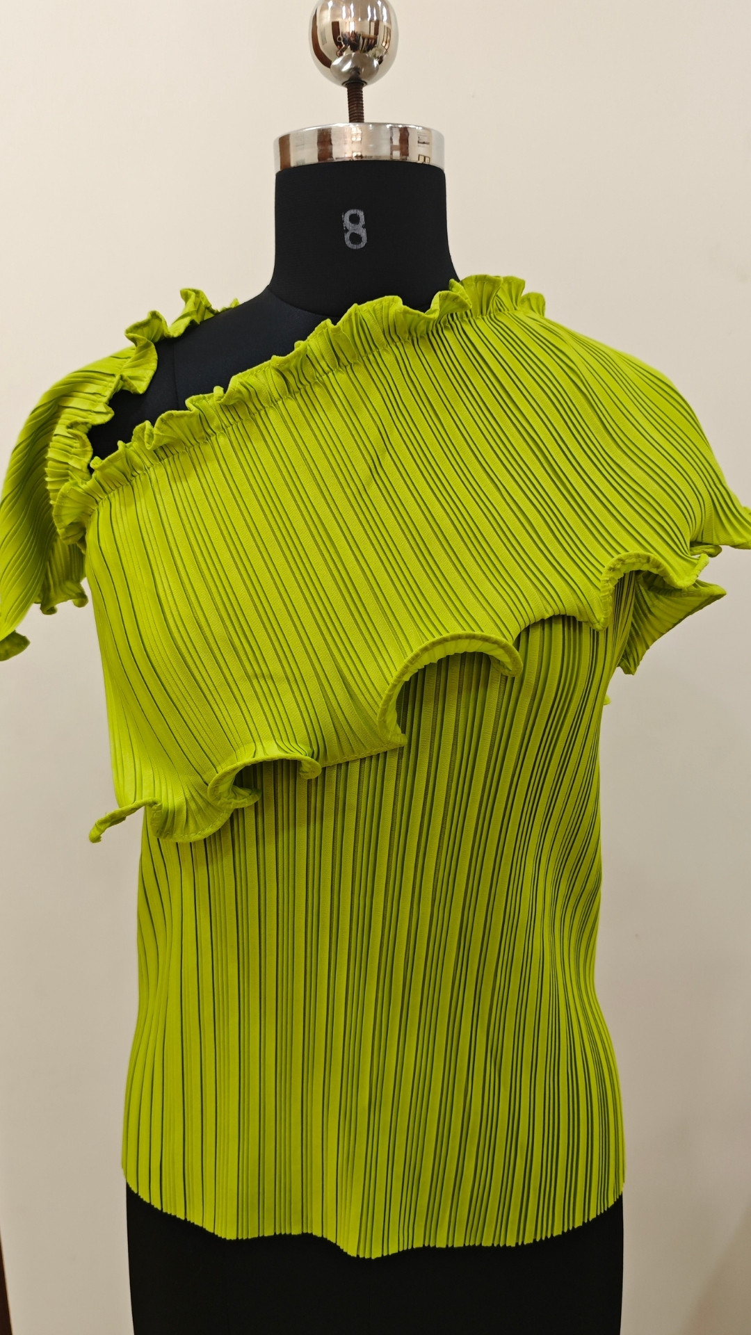 Lime Luxe Pleated One-Shoulder Statement Top