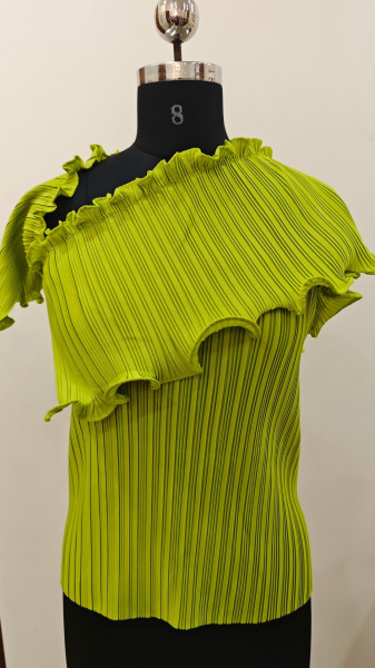 Image of Lime Luxe Pleated One-Shoulder Statement Top