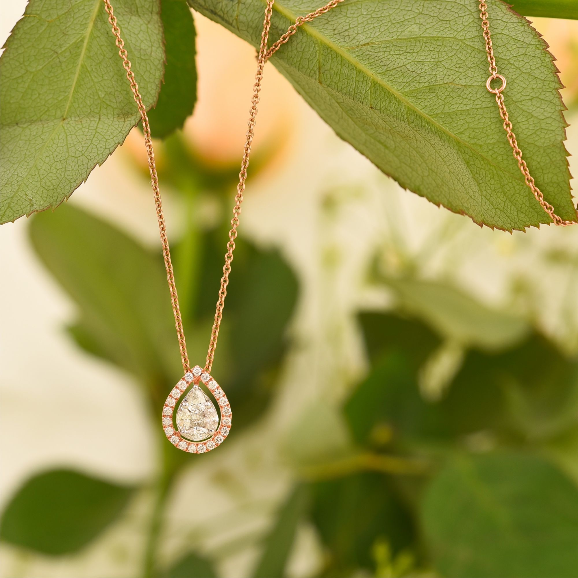 Rose Gold Drop Diamond Necklace