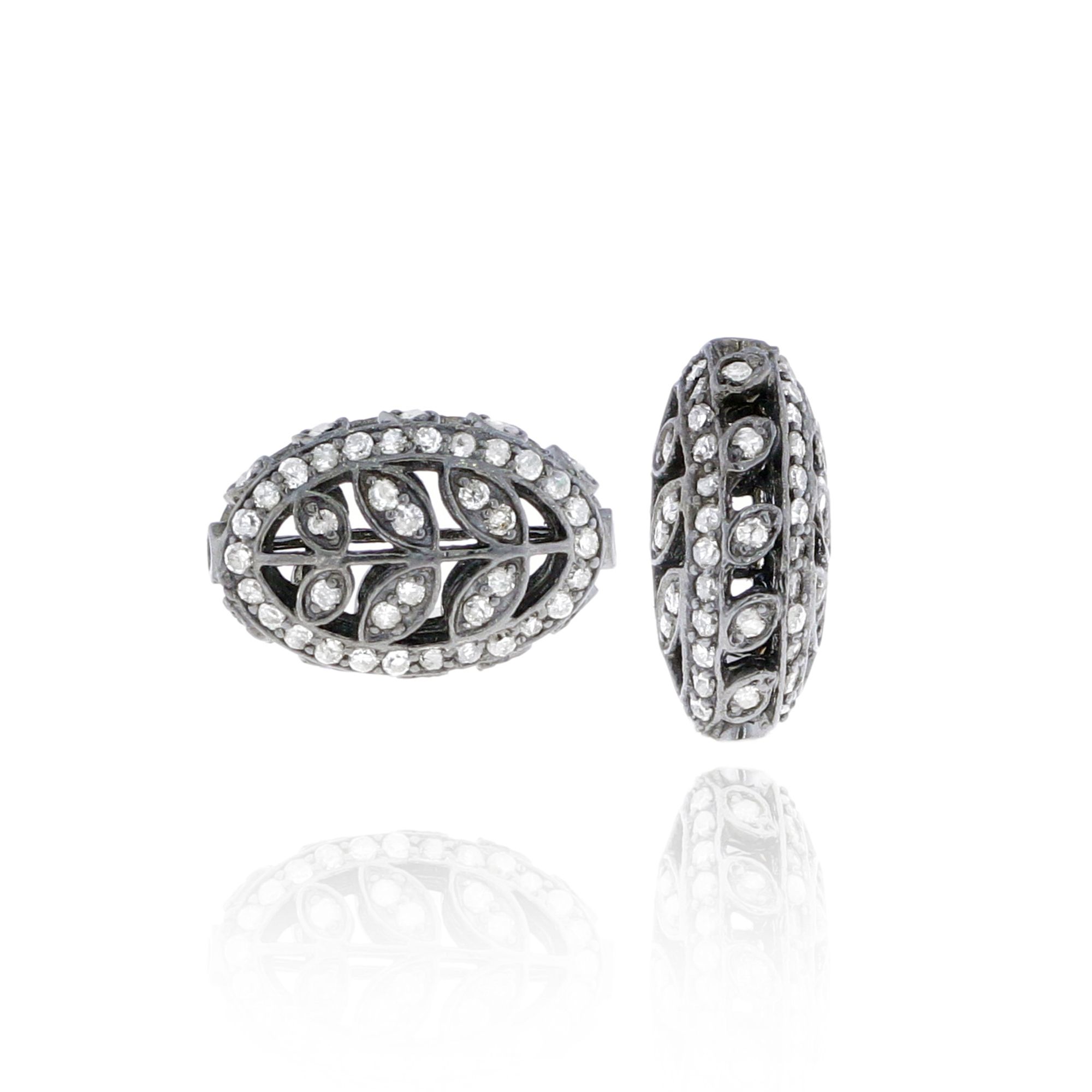 Sterling Silver pave diamond leaf bead