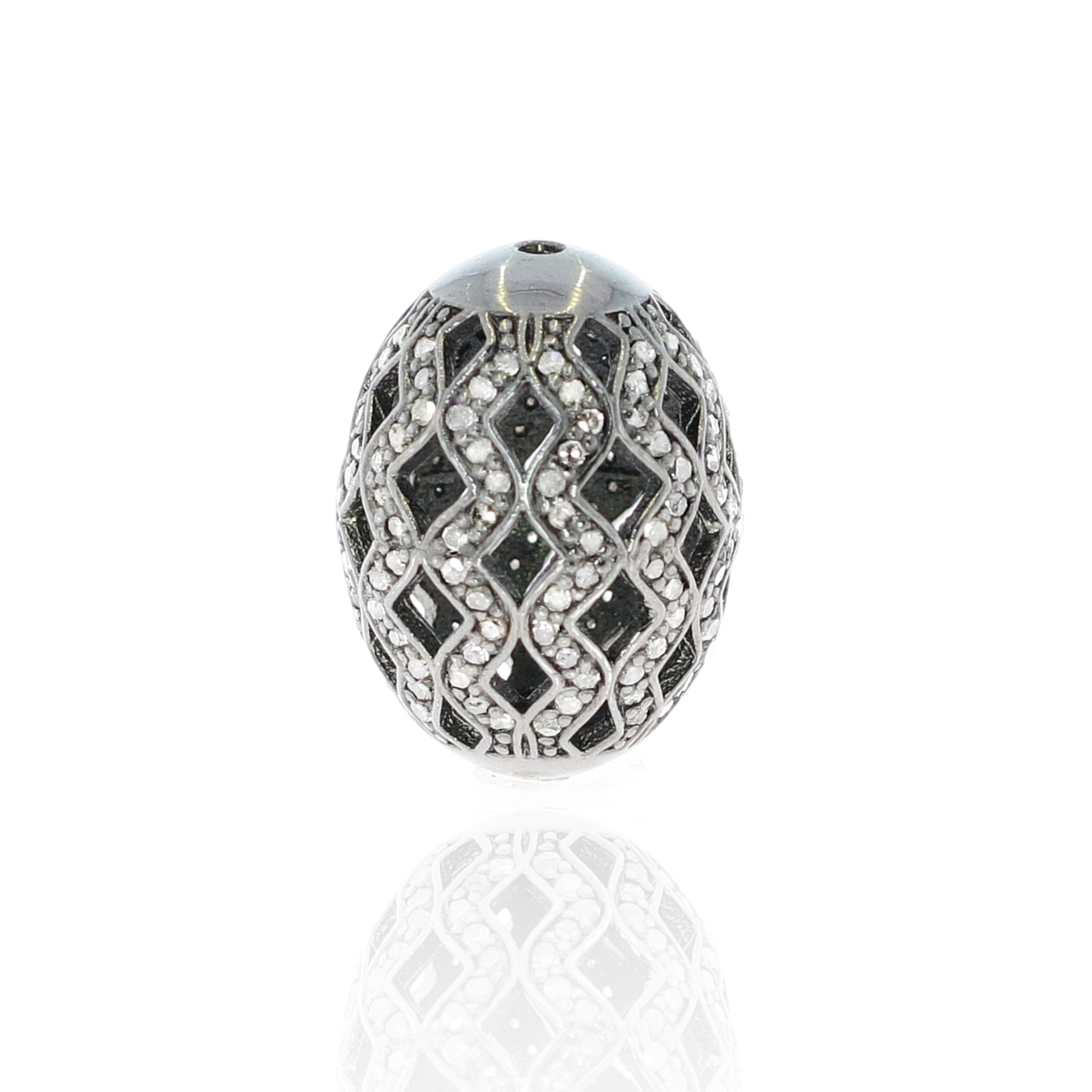 Sterling Silver pave diamond oval bead