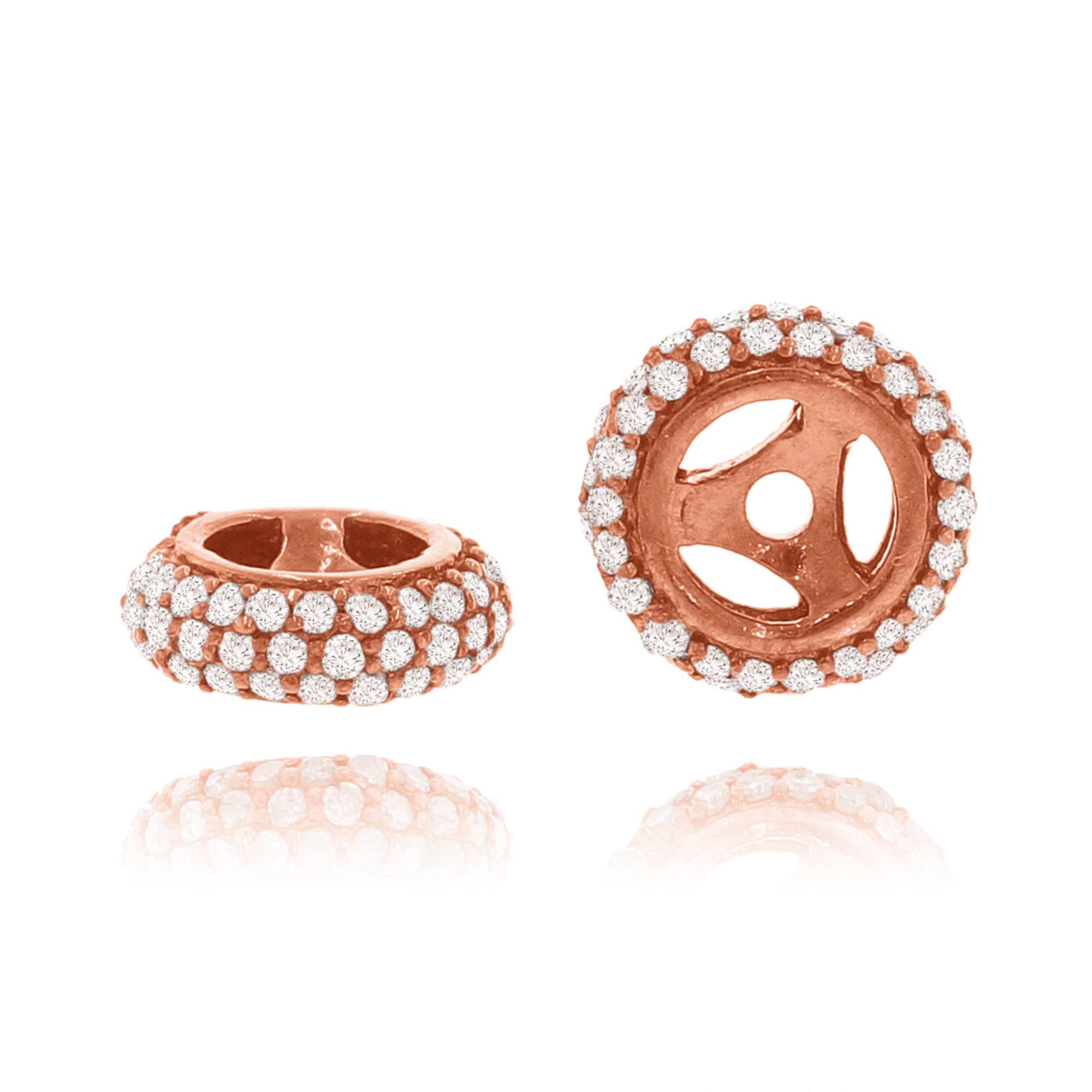 Rose Gold Pave Diamond Three Line Rondelle