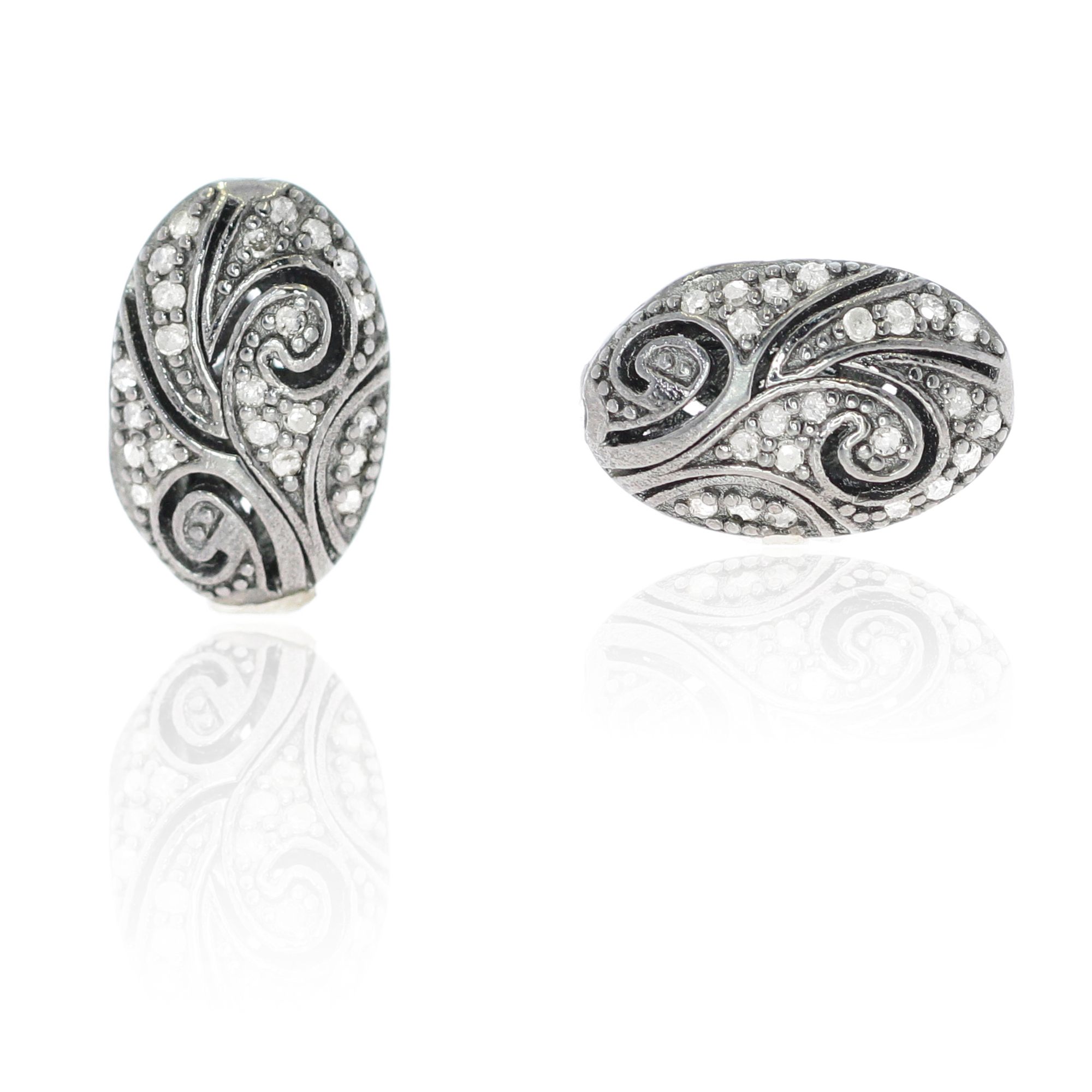 Sterling Silver pave diamond filigree oval bead