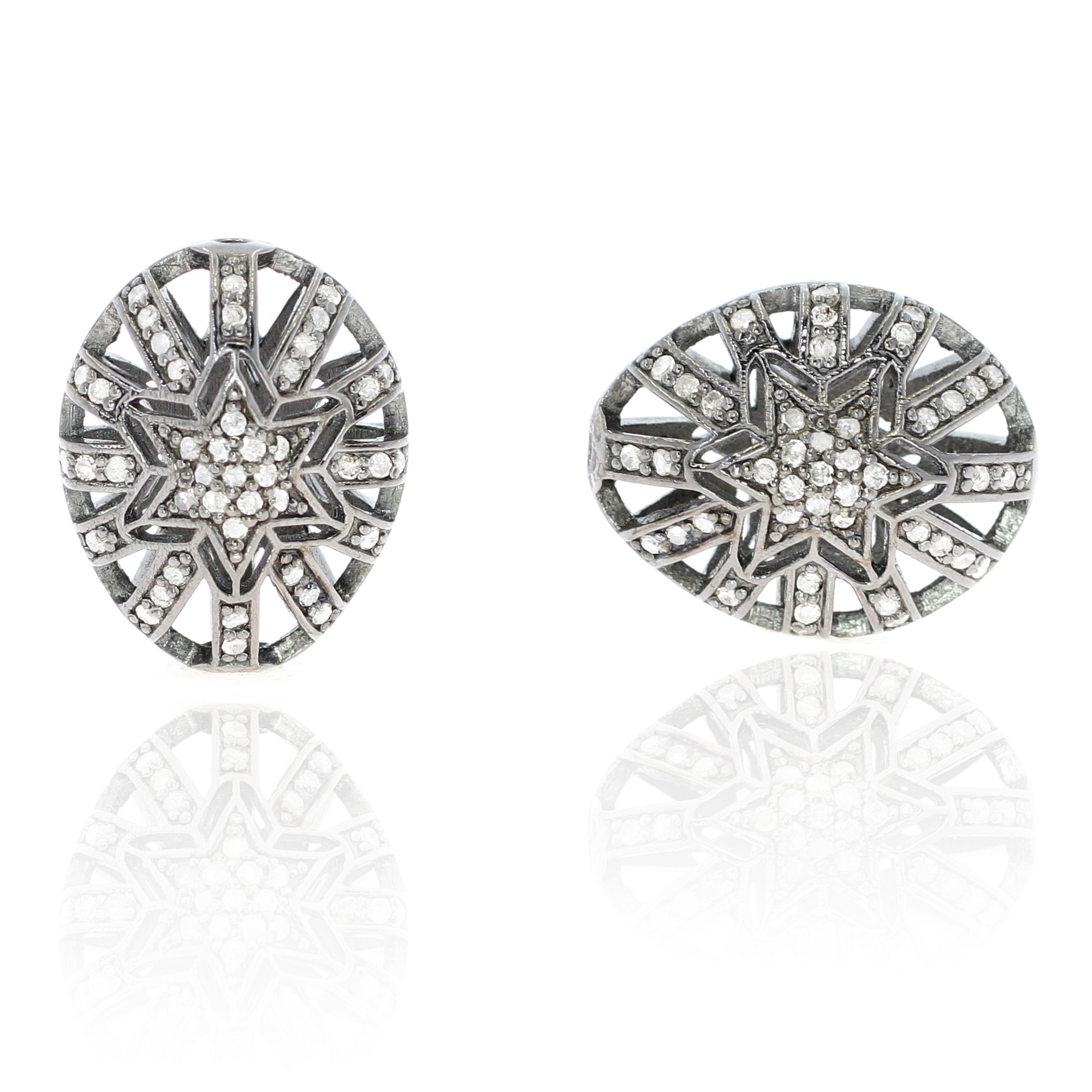 Sterling Silver pave diamond filigree oval bead