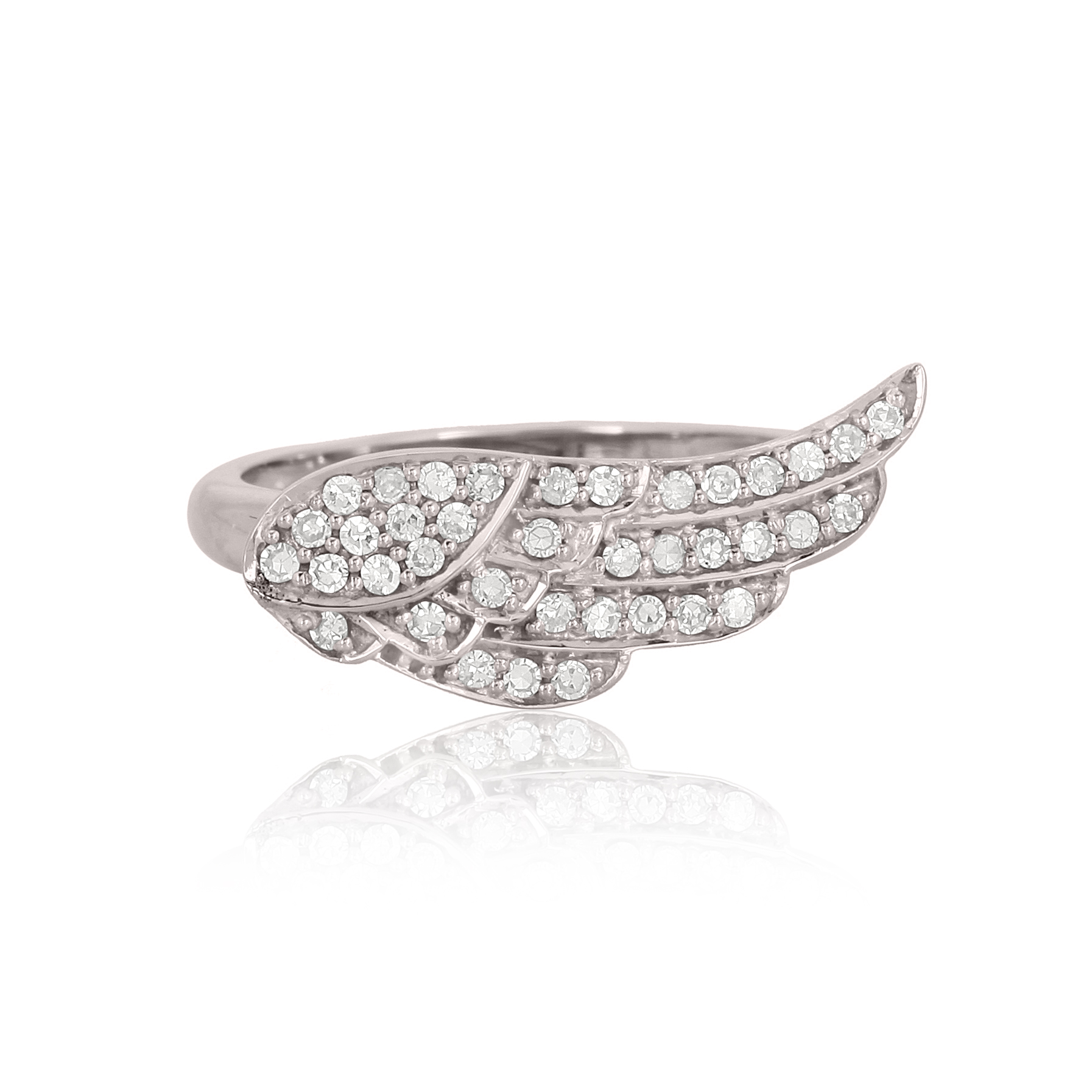 Sterling Silver Diamond Feather Ring