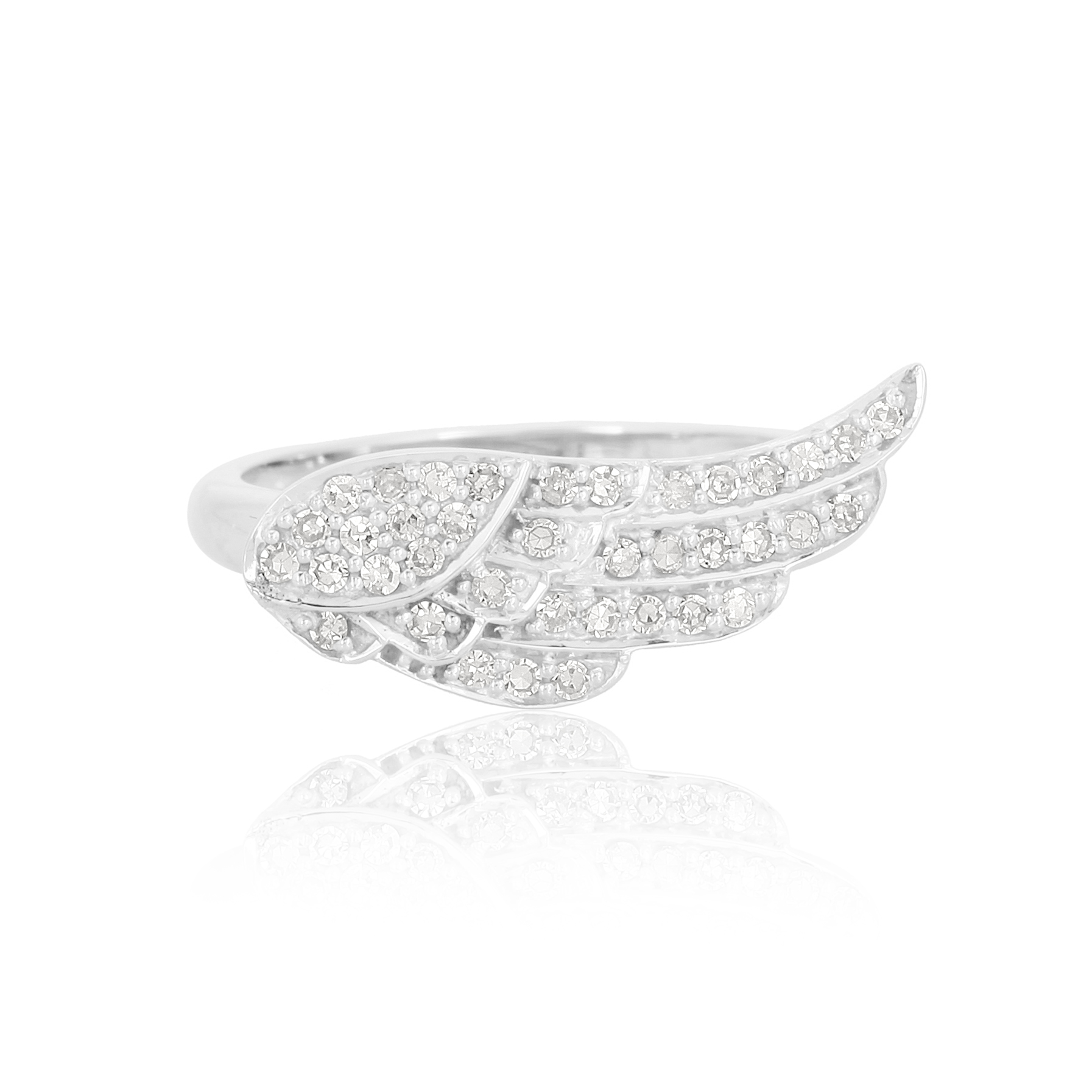 Sterling Silver Diamond Feather Ring