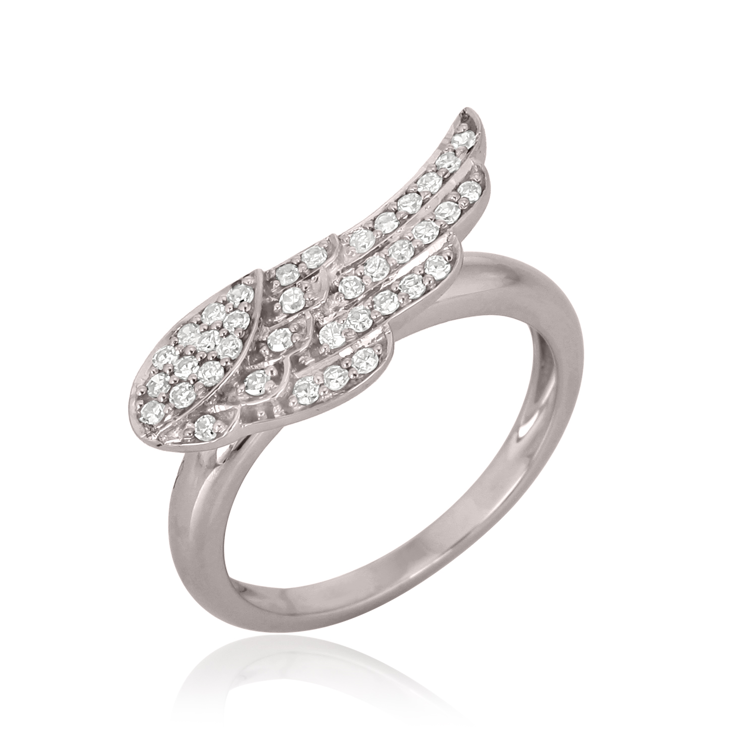 Sterling Silver Diamond Feather Ring