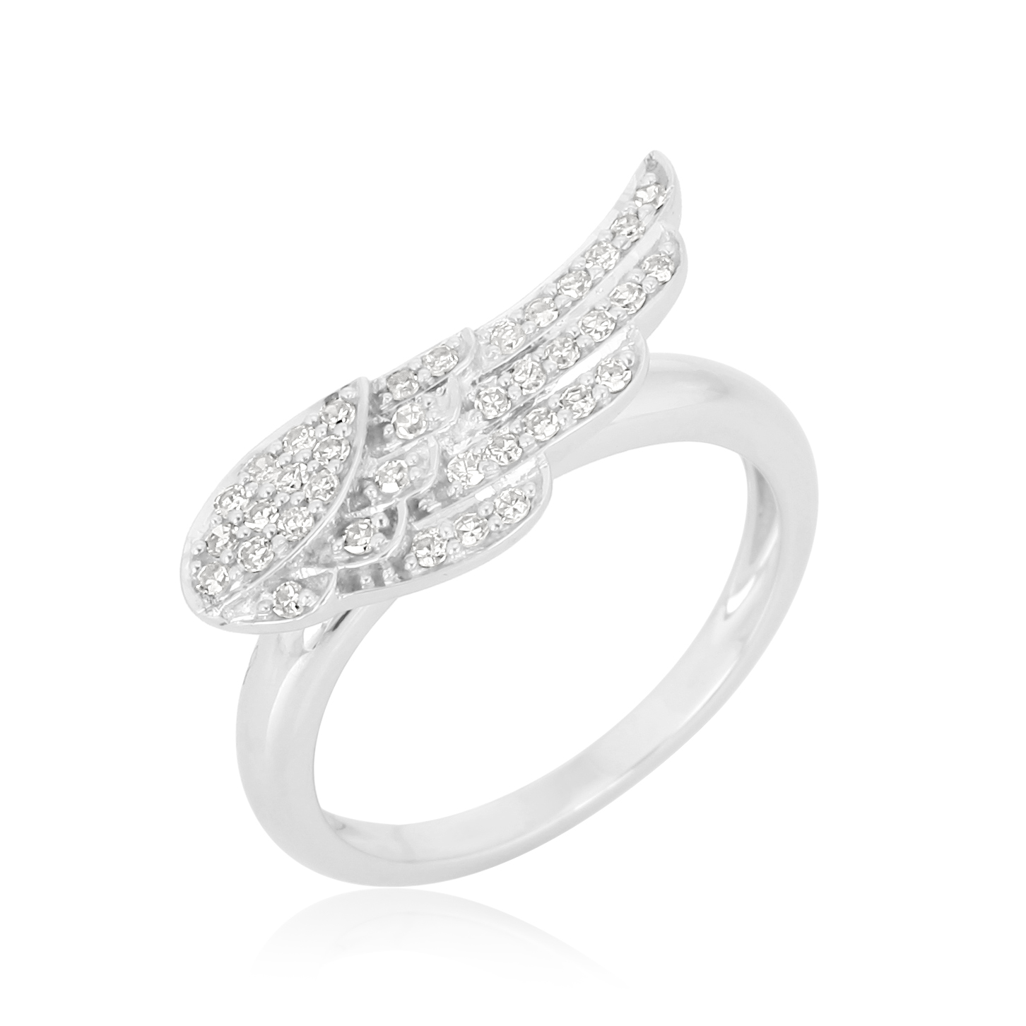 Sterling Silver Diamond Feather Ring