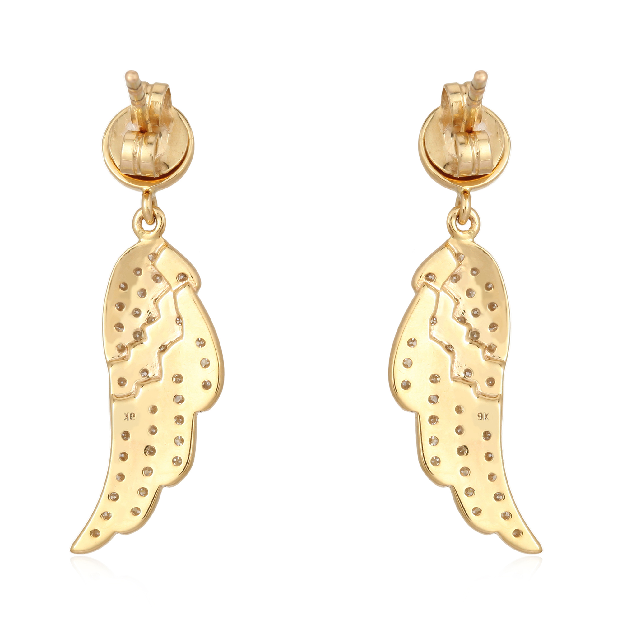 Yellow Gold Diamond Feather Earrings