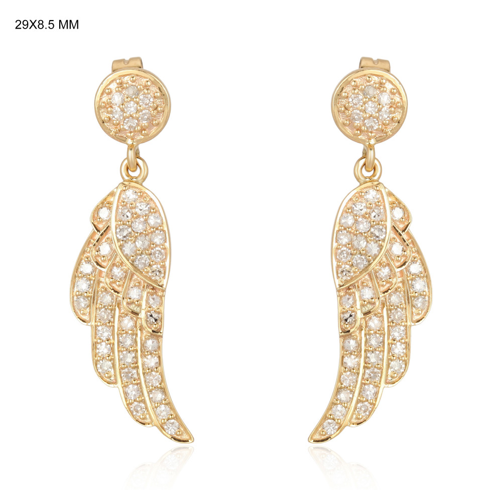Image of Yellow Gold Diamond Feather Earrings