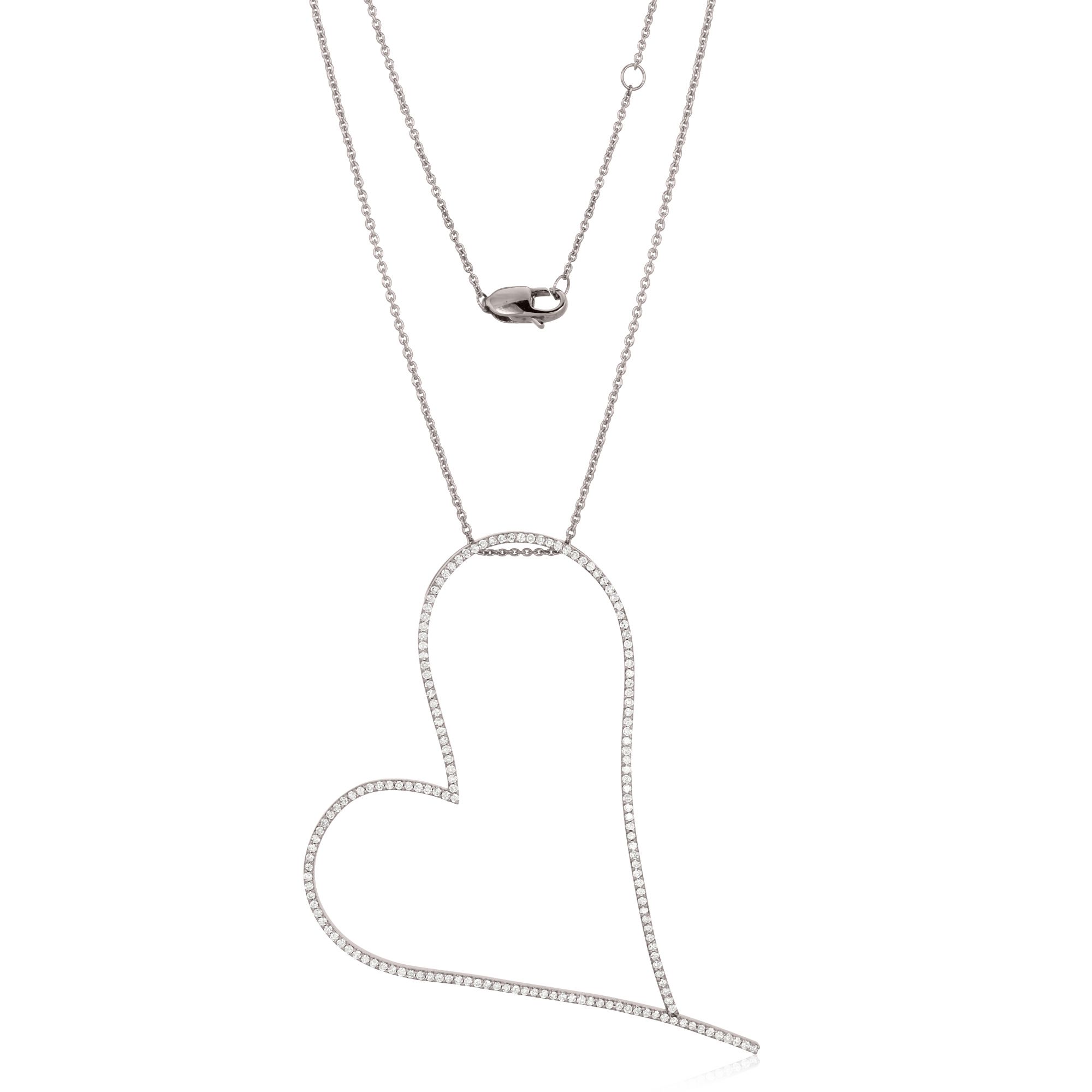 Sterling Silver Single Heart Diamond Pendant with chain