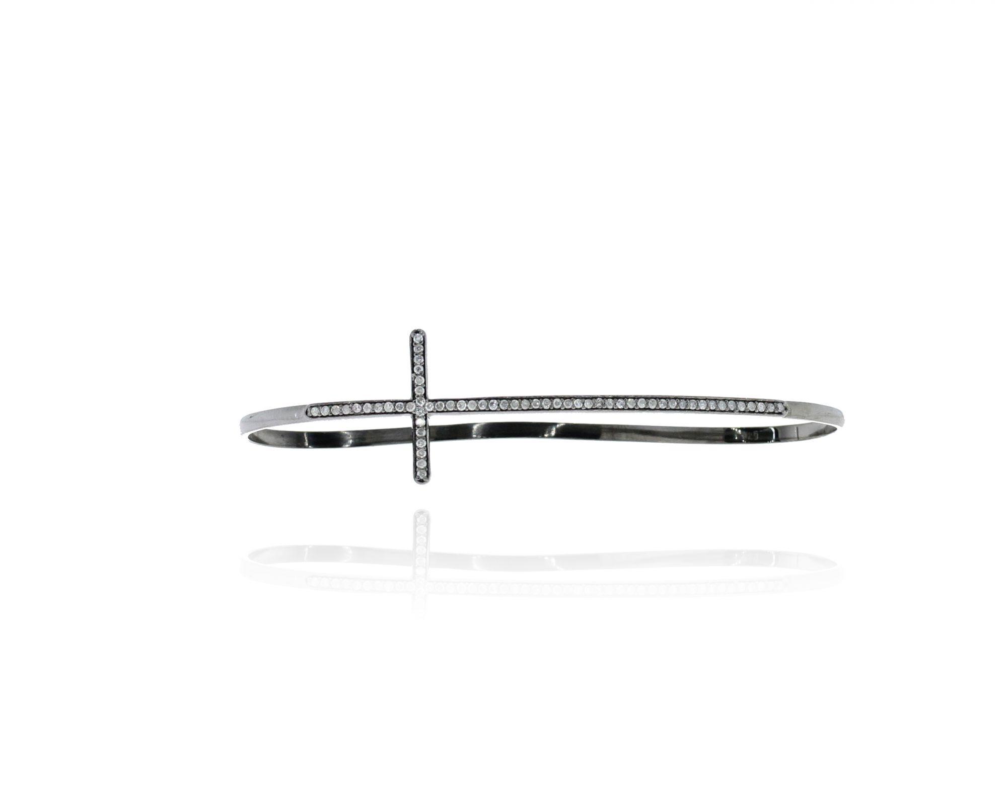 Sterling Silver Diamond Cross Palm Bangle