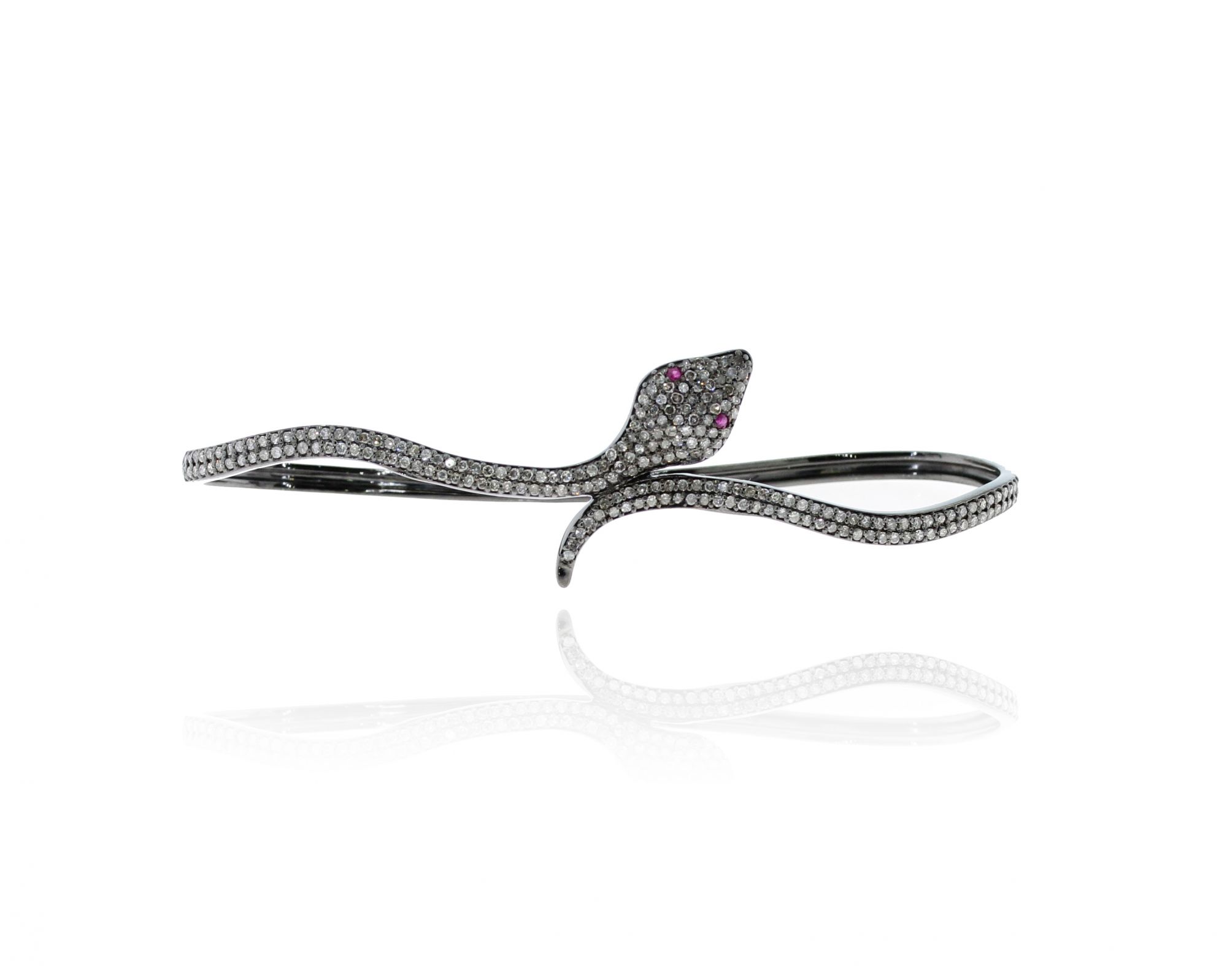 Sterling Silver Snake Palm Bangle with Ruby Eyes