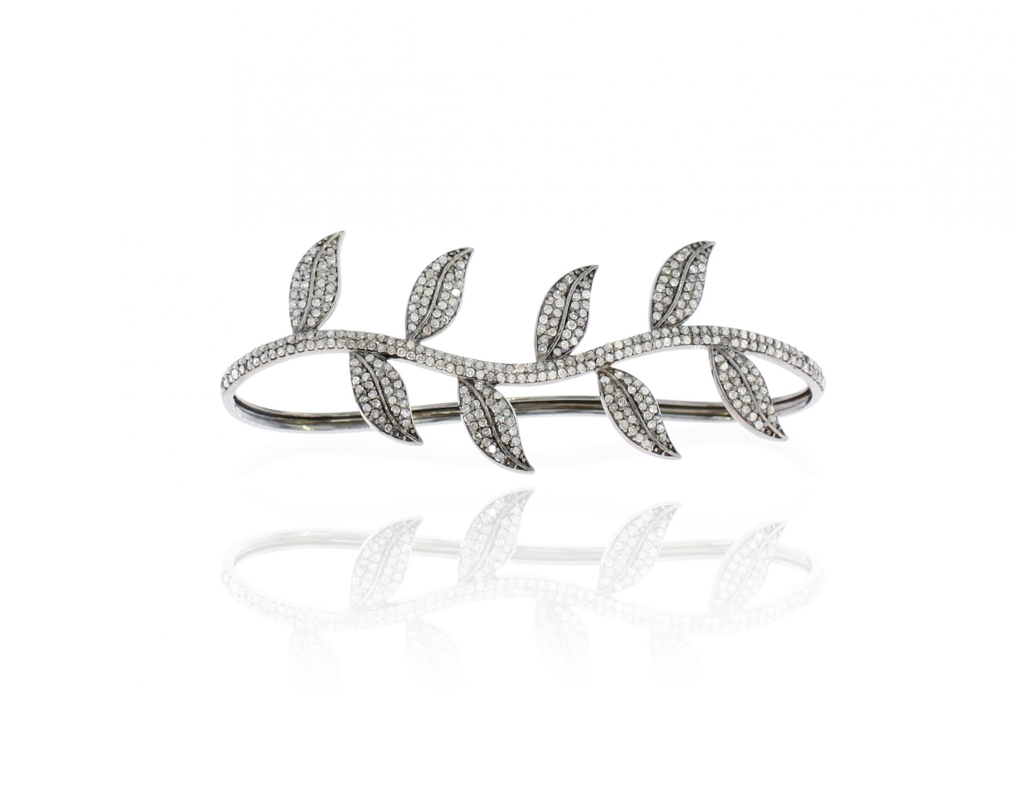 Sterling Silver Diamond leaf Palm Bangle