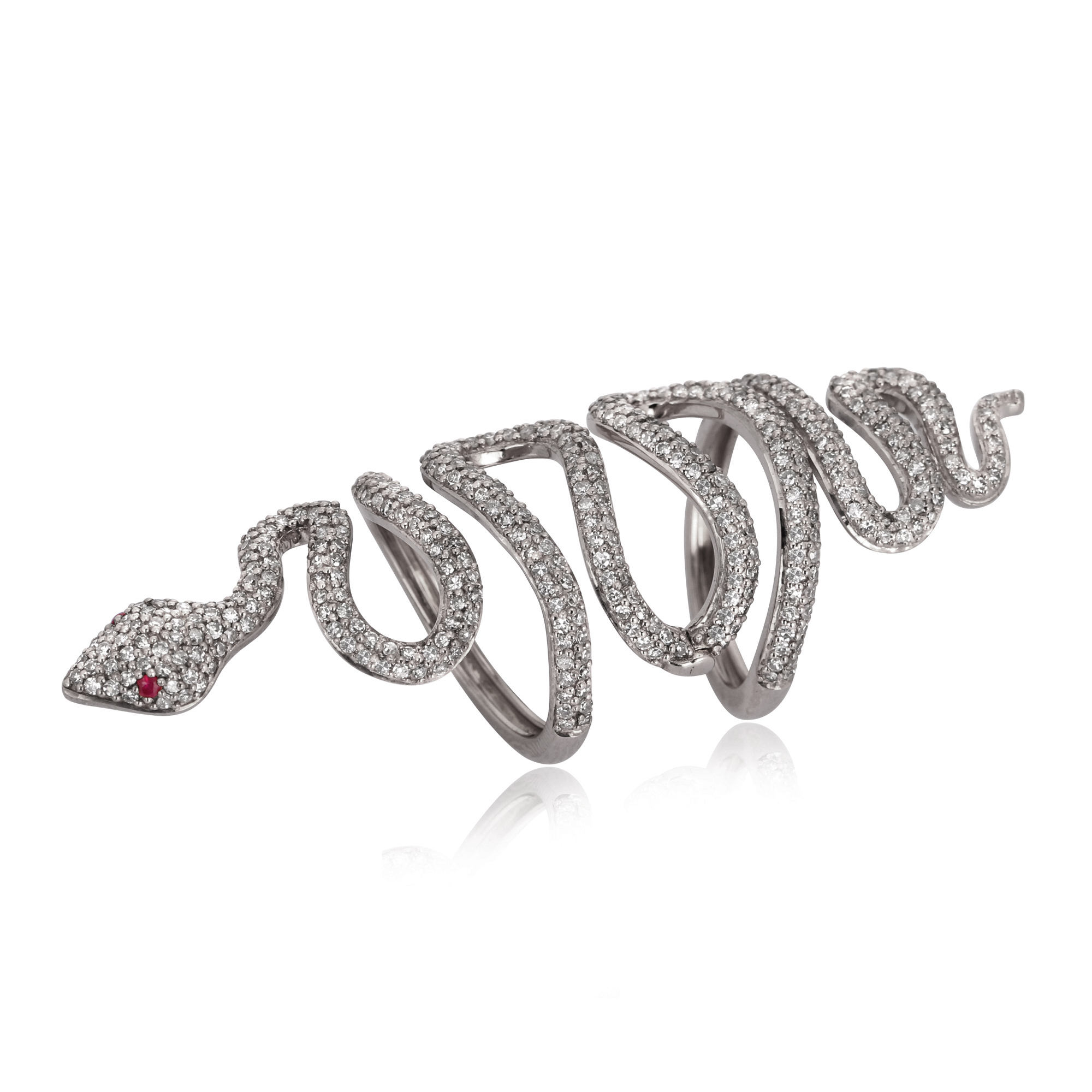Sterling Silver Diamond Snake Long Ring