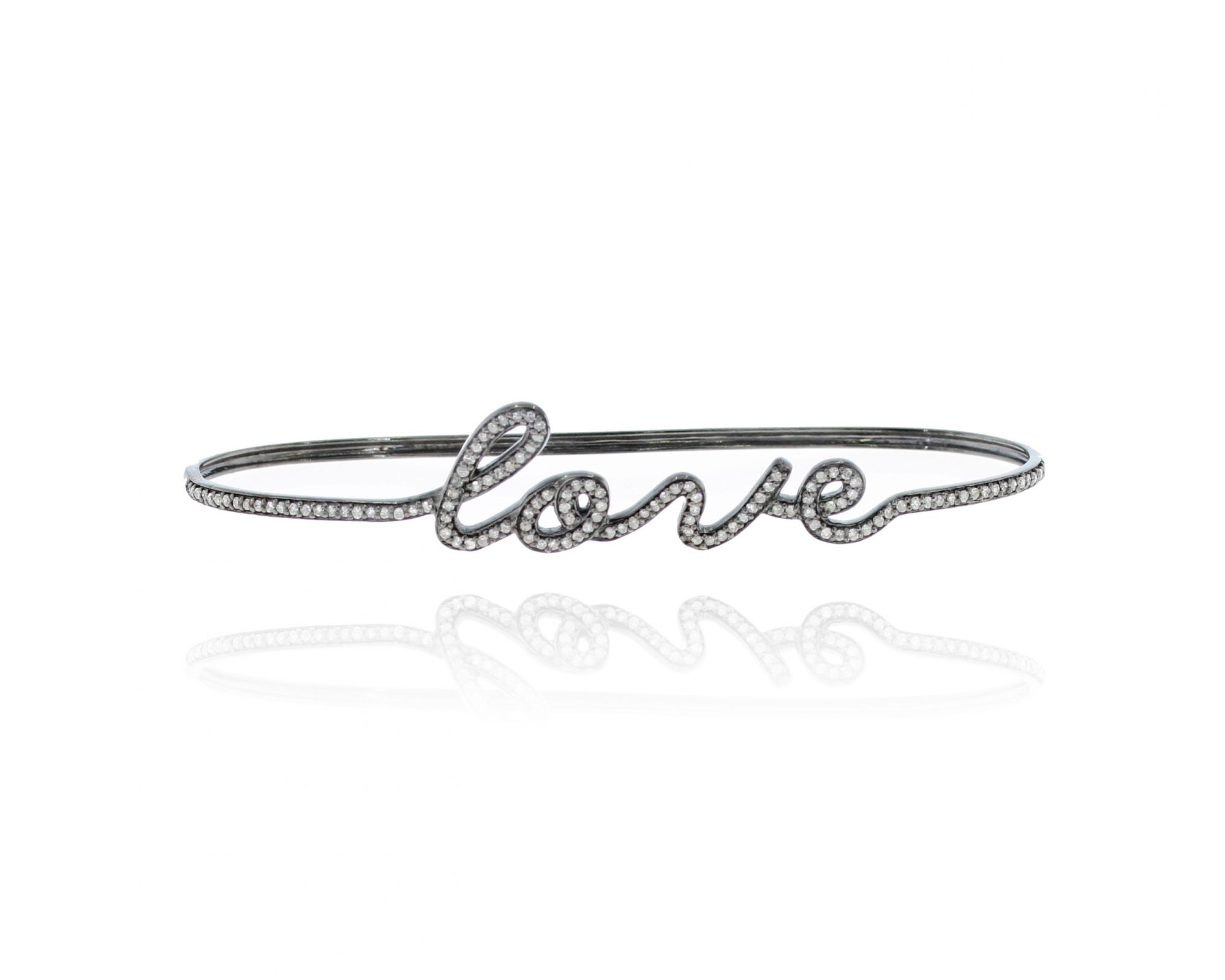 Sterling Silver Diamond love Palm Bangle