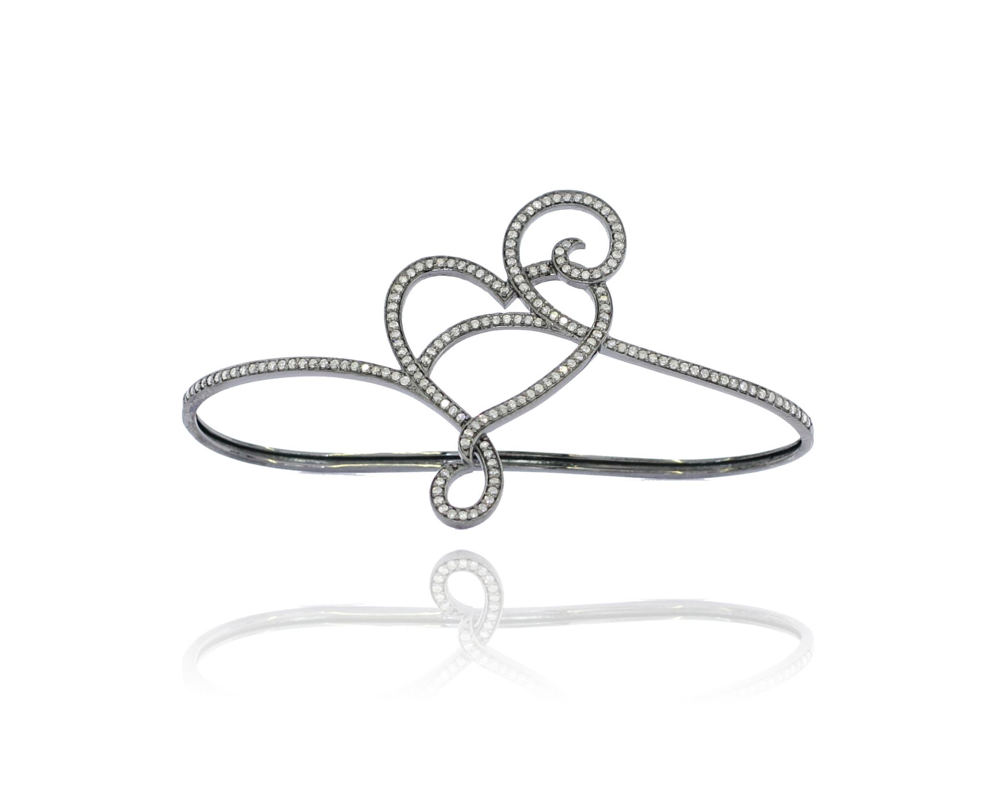 Sterling Silver Diamond love Palm Bangle
