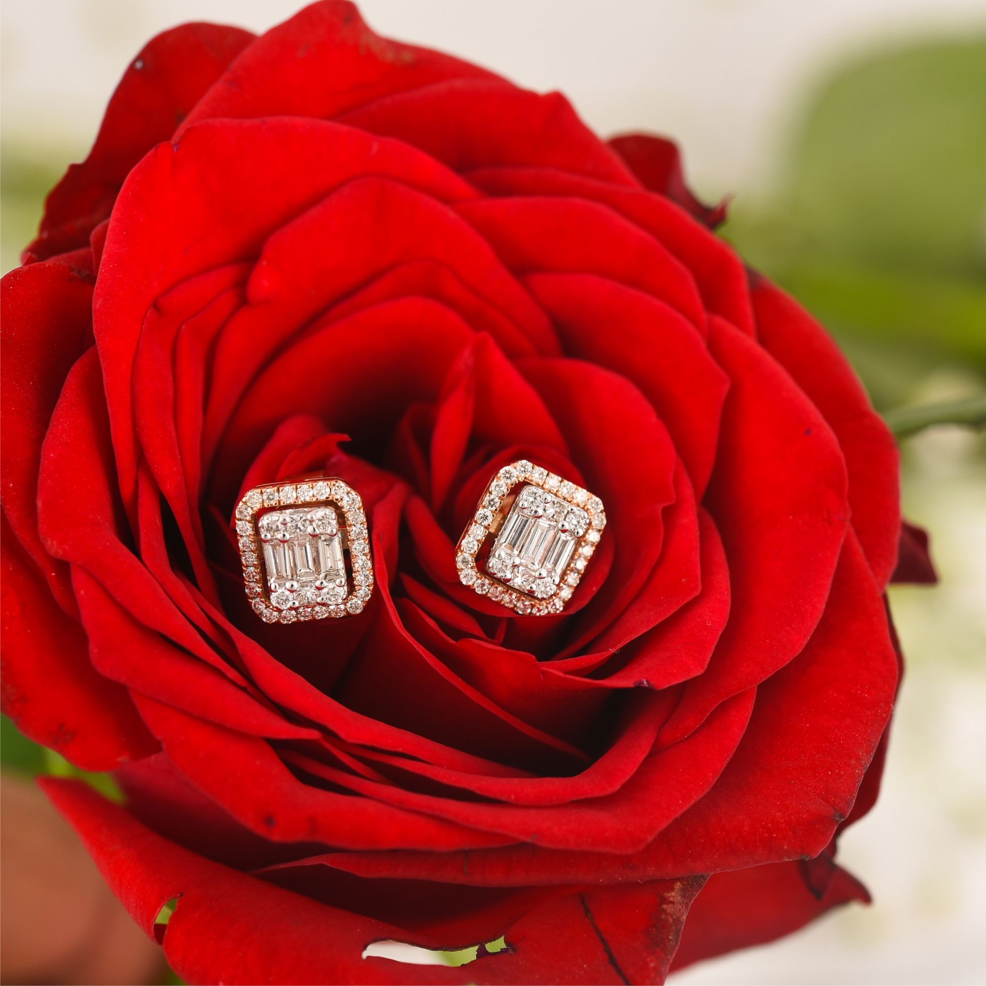 Rose Gold Baguette Diamond Studs