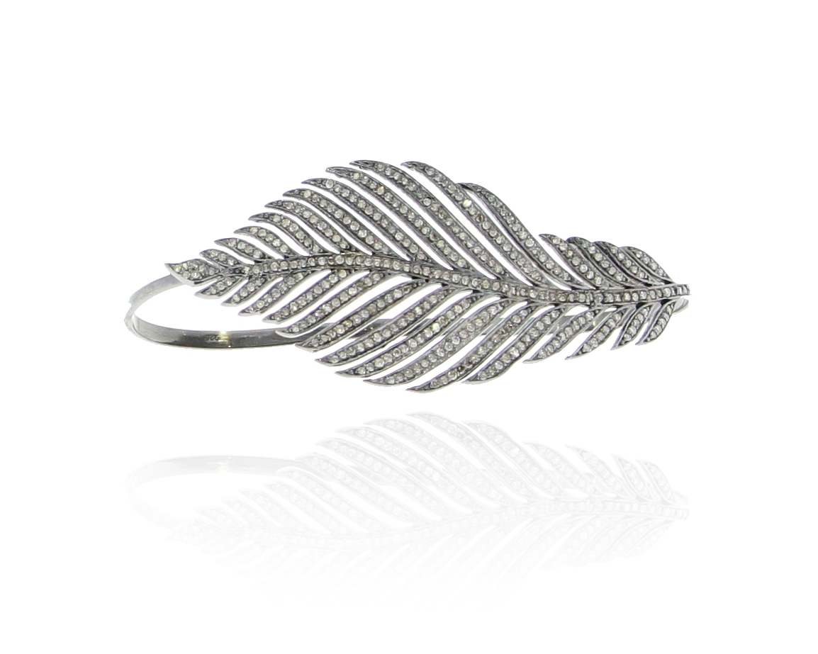 Sterling Silver Diamond leaf Palm Bangle