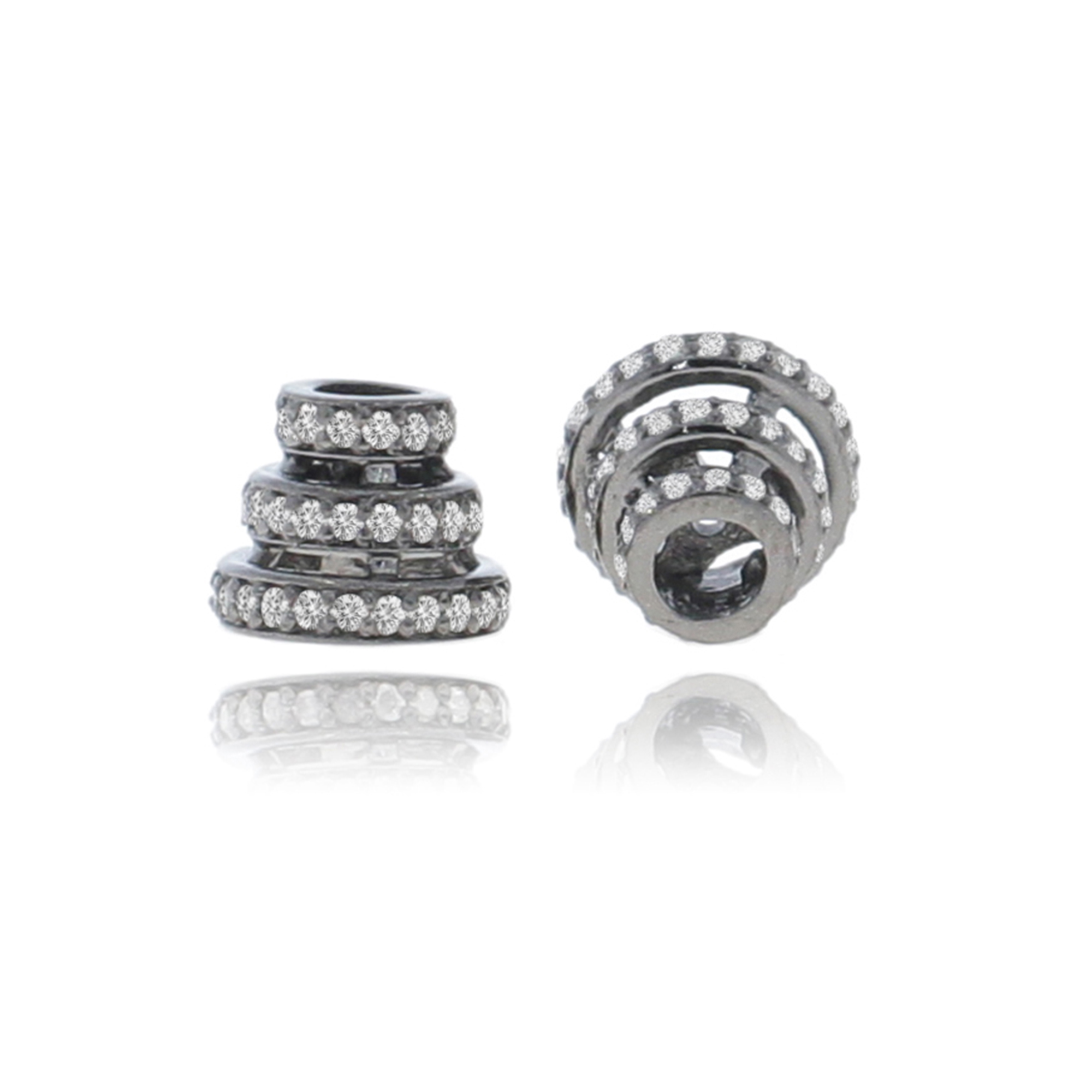 Sterling Silver Triple Line Cone Shape Diamond Rondelle
