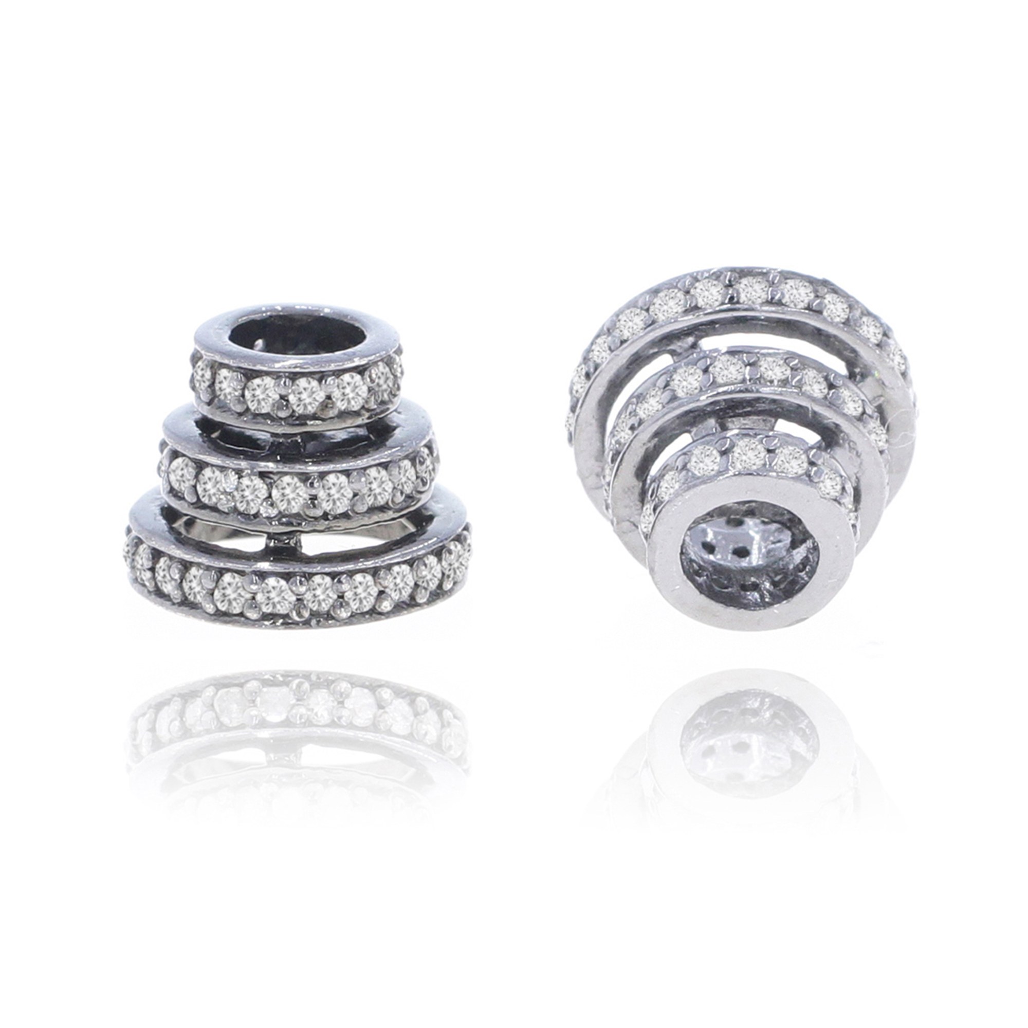 Sterling Silver Triple Line Cone Shape Diamond Rondelle