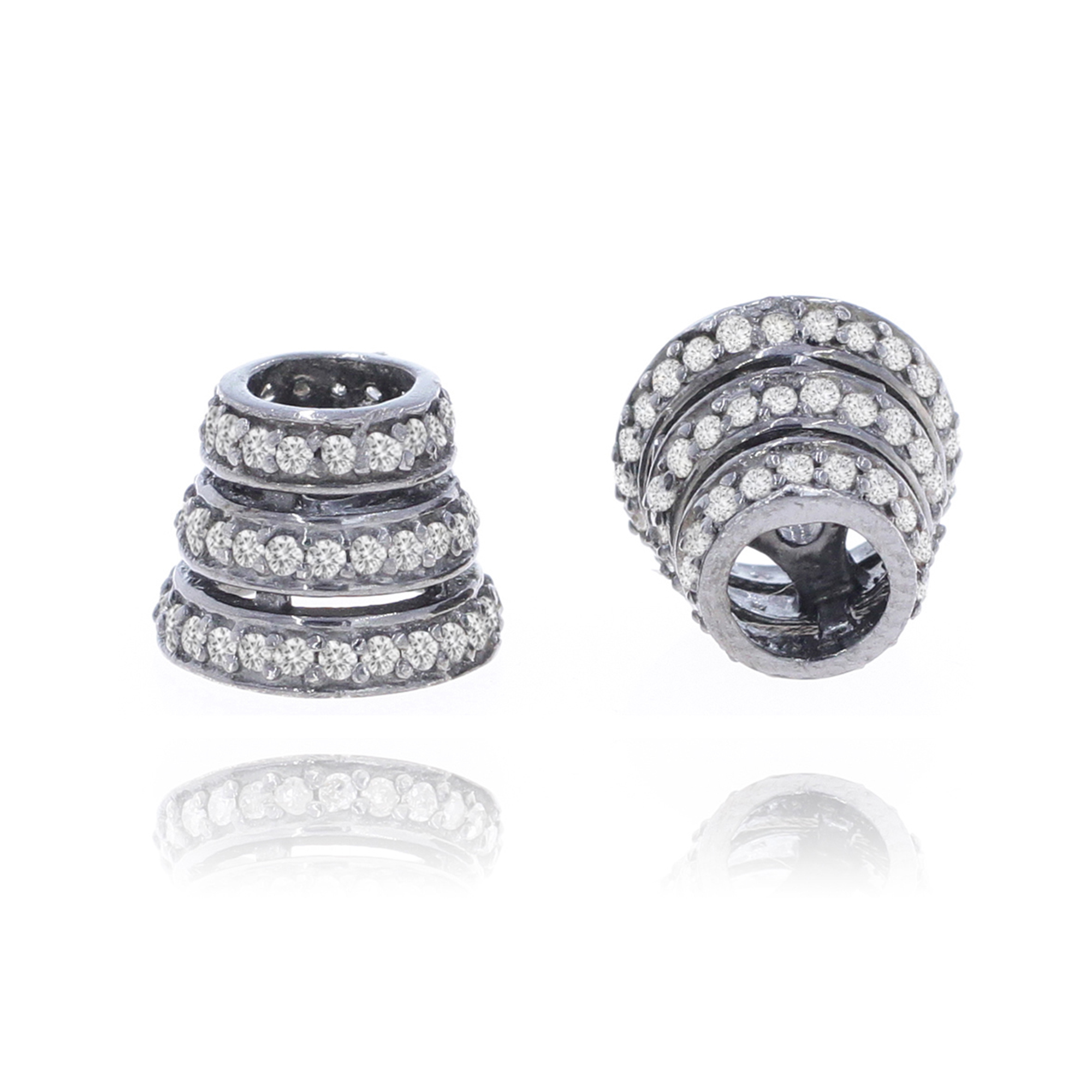 Sterling Silver Triple Line Cone Shape Diamond Rondelle