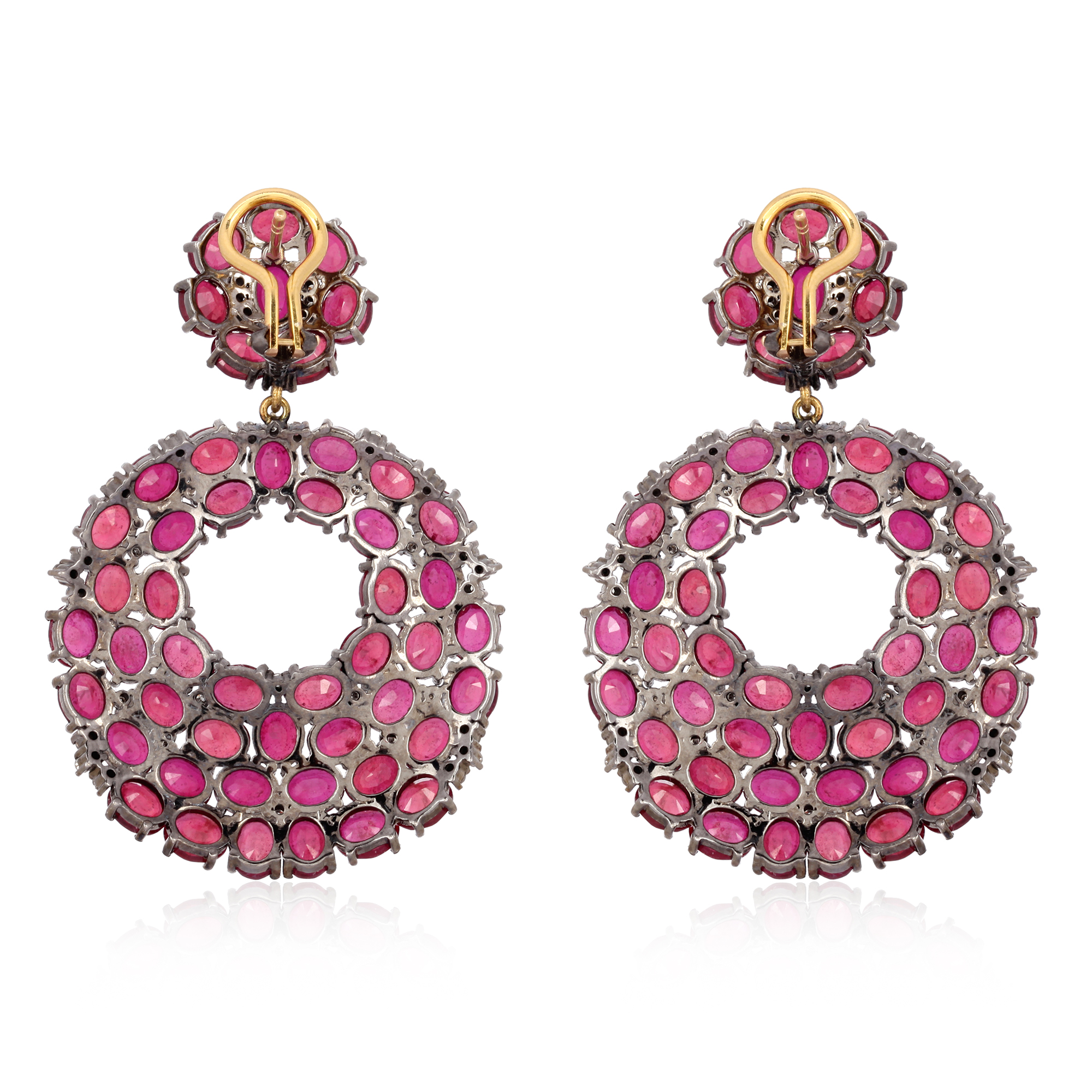 Sterling Silver With 14k Gold Ruby Dangle Diamond Earrings