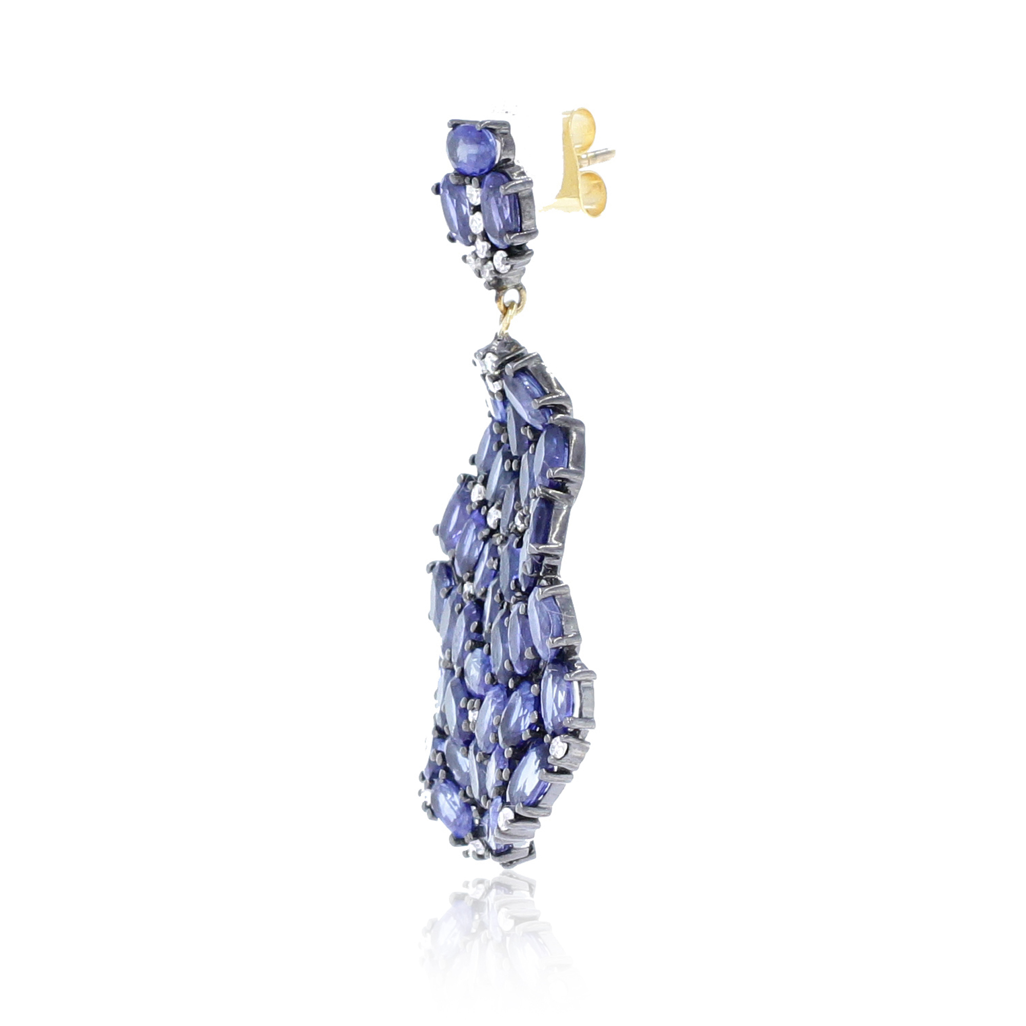 Sterling Silver Close Setting Blue Sapphire and Diamond Dangle Earrings