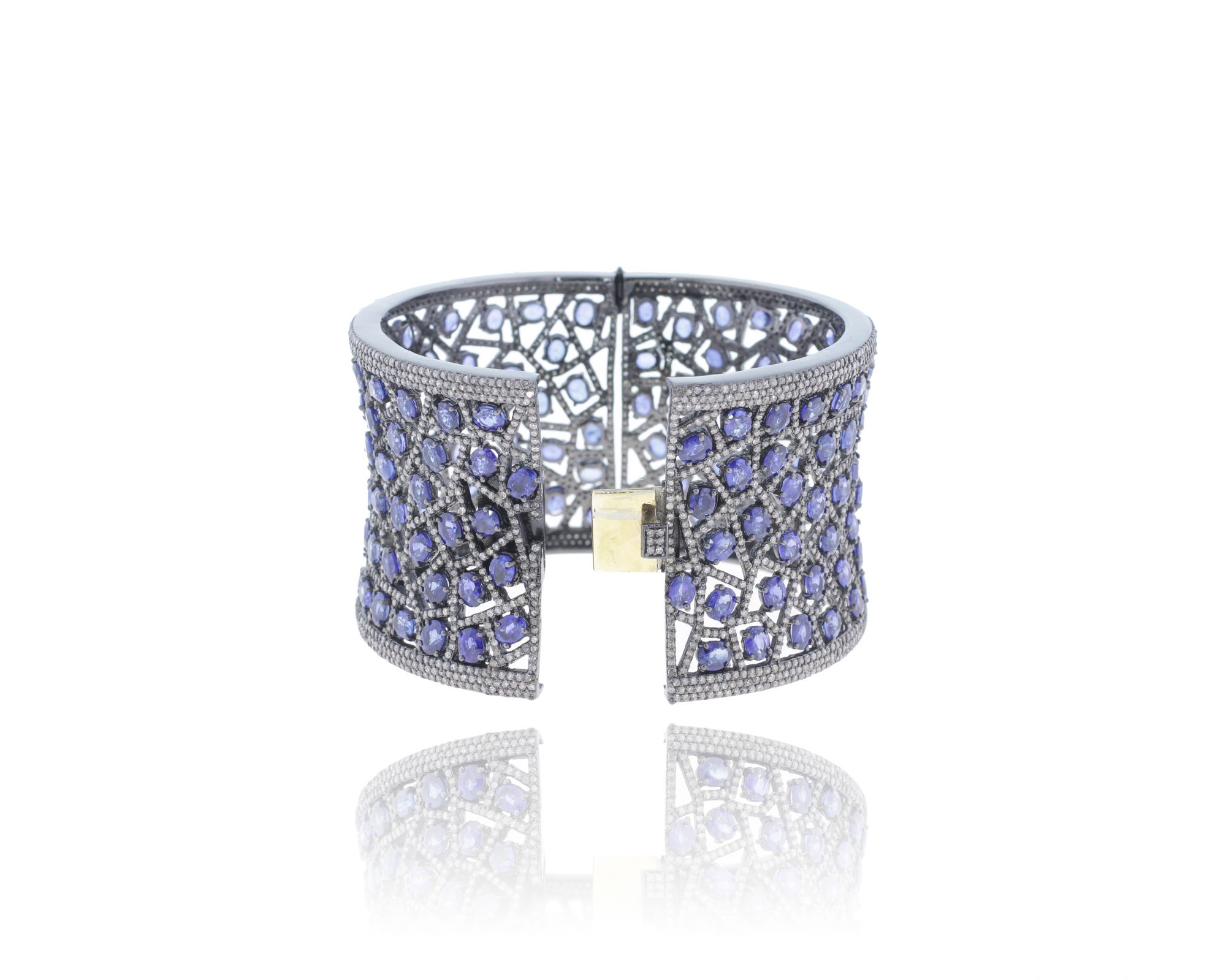 Blue Sapphire Sterling Silver Diamond Bangle