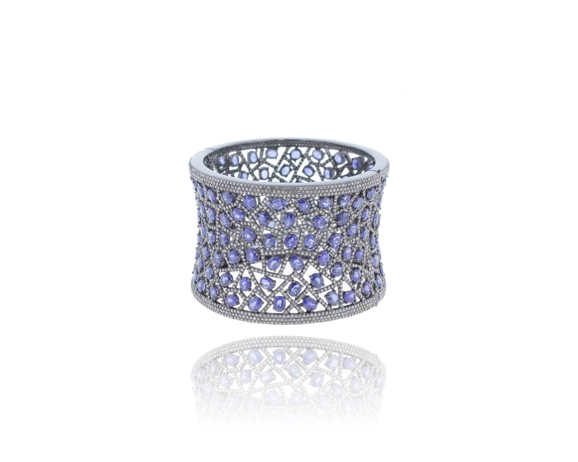 Blue Sapphire Sterling Silver Diamond Bangle