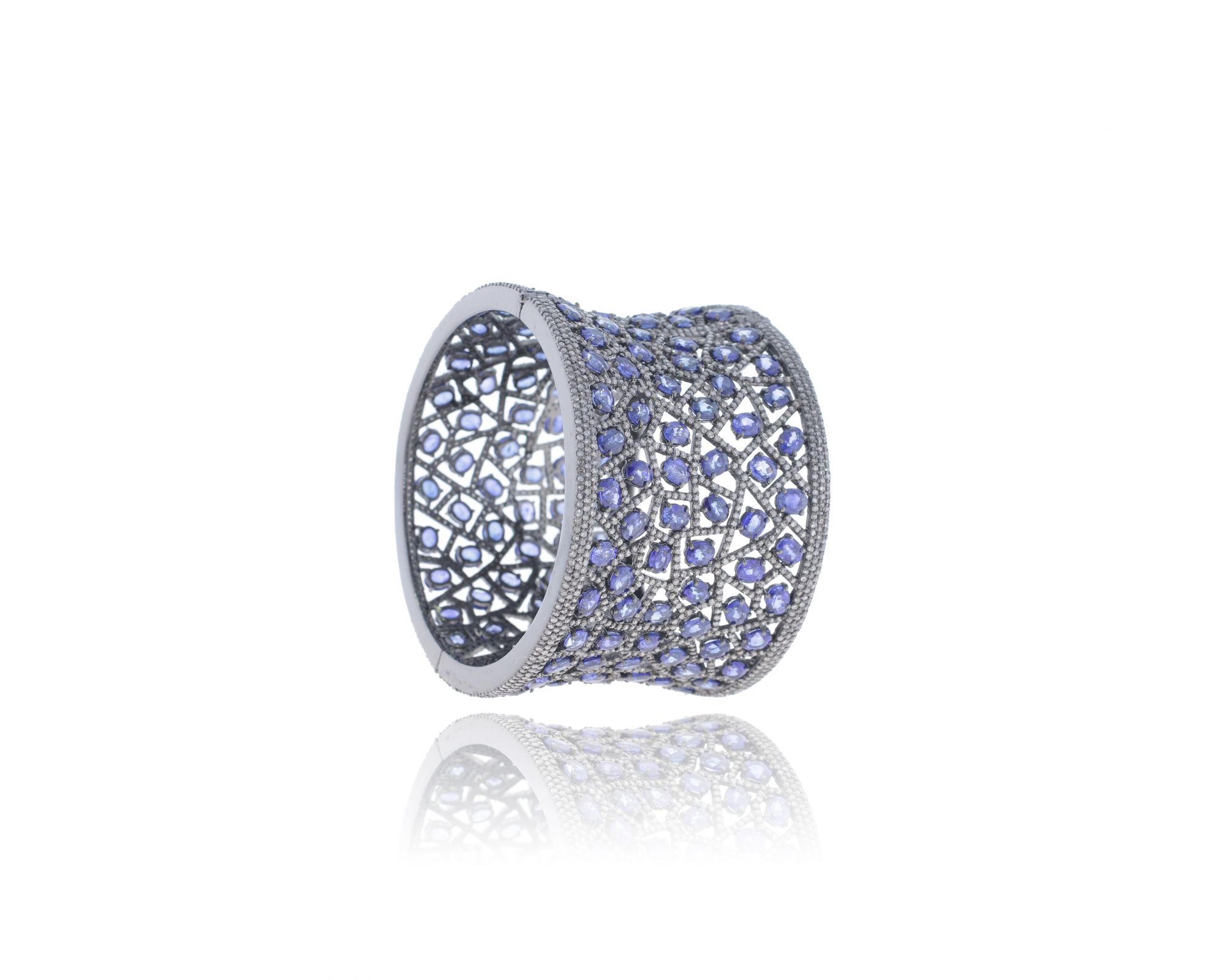 Blue Sapphire Sterling Silver Diamond Bangle