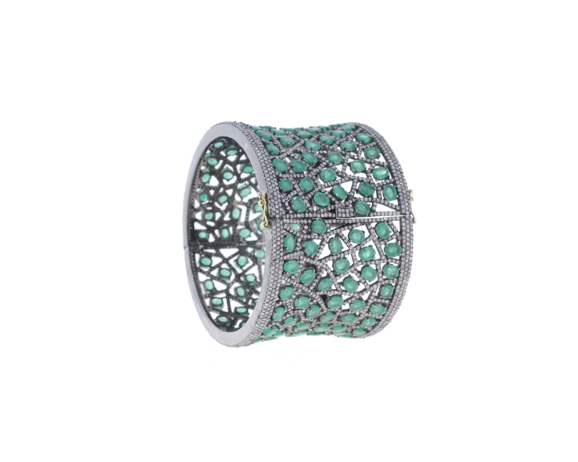 Emerald Sterling Silver Diamond Bangle