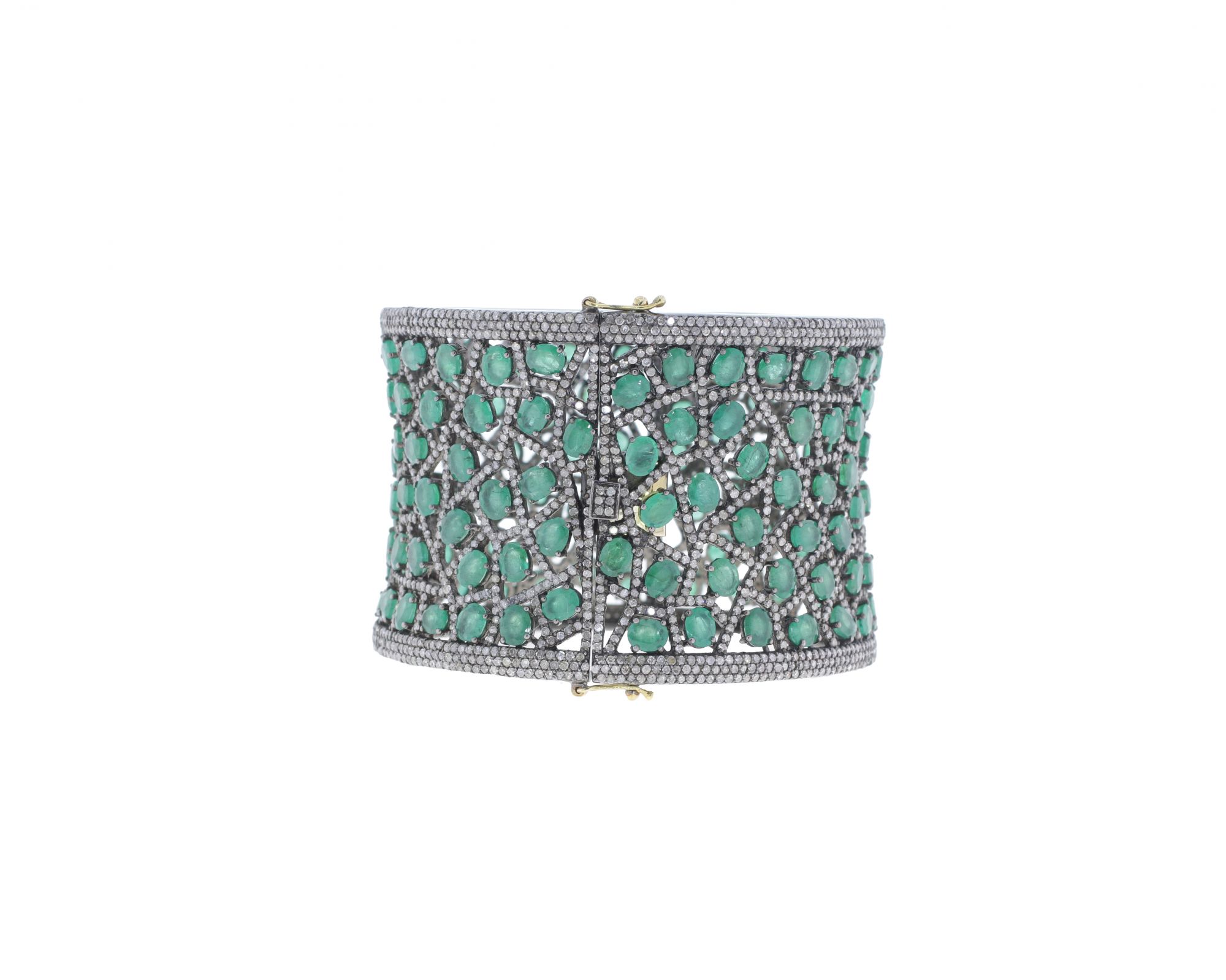 Emerald Sterling Silver Diamond Bangle