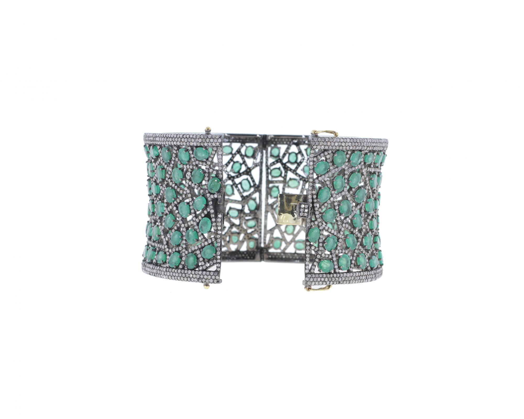 Emerald Sterling Silver Diamond Bangle