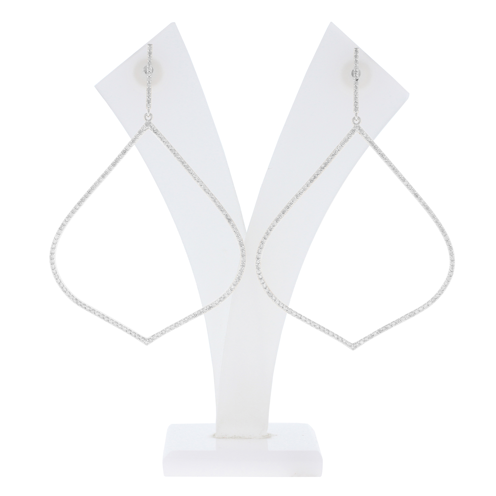 White Gold Single Line Leaf Shaped Danglers