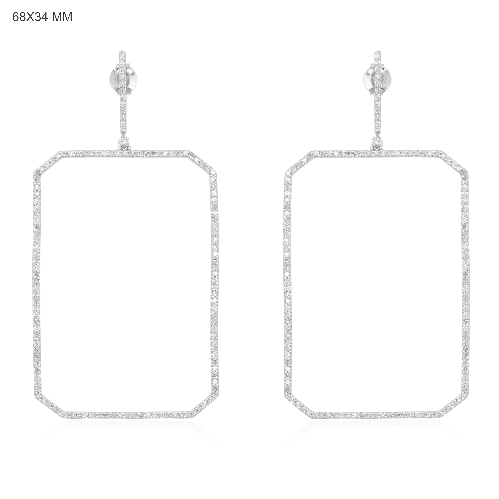 White Gold Diamond Rectangle Dangle Earrings