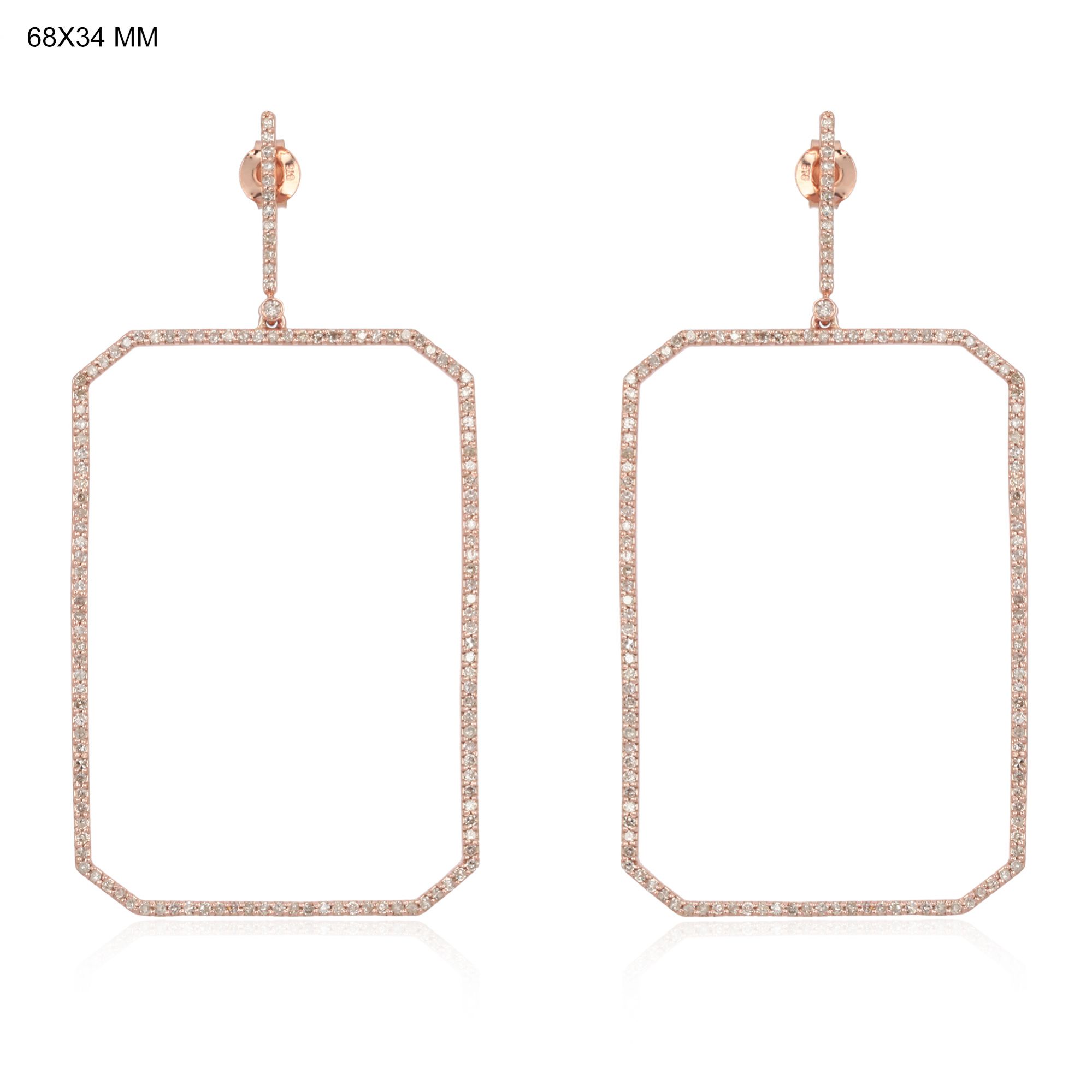 Rose Gold Diamond Rectangle Dangle Earrings