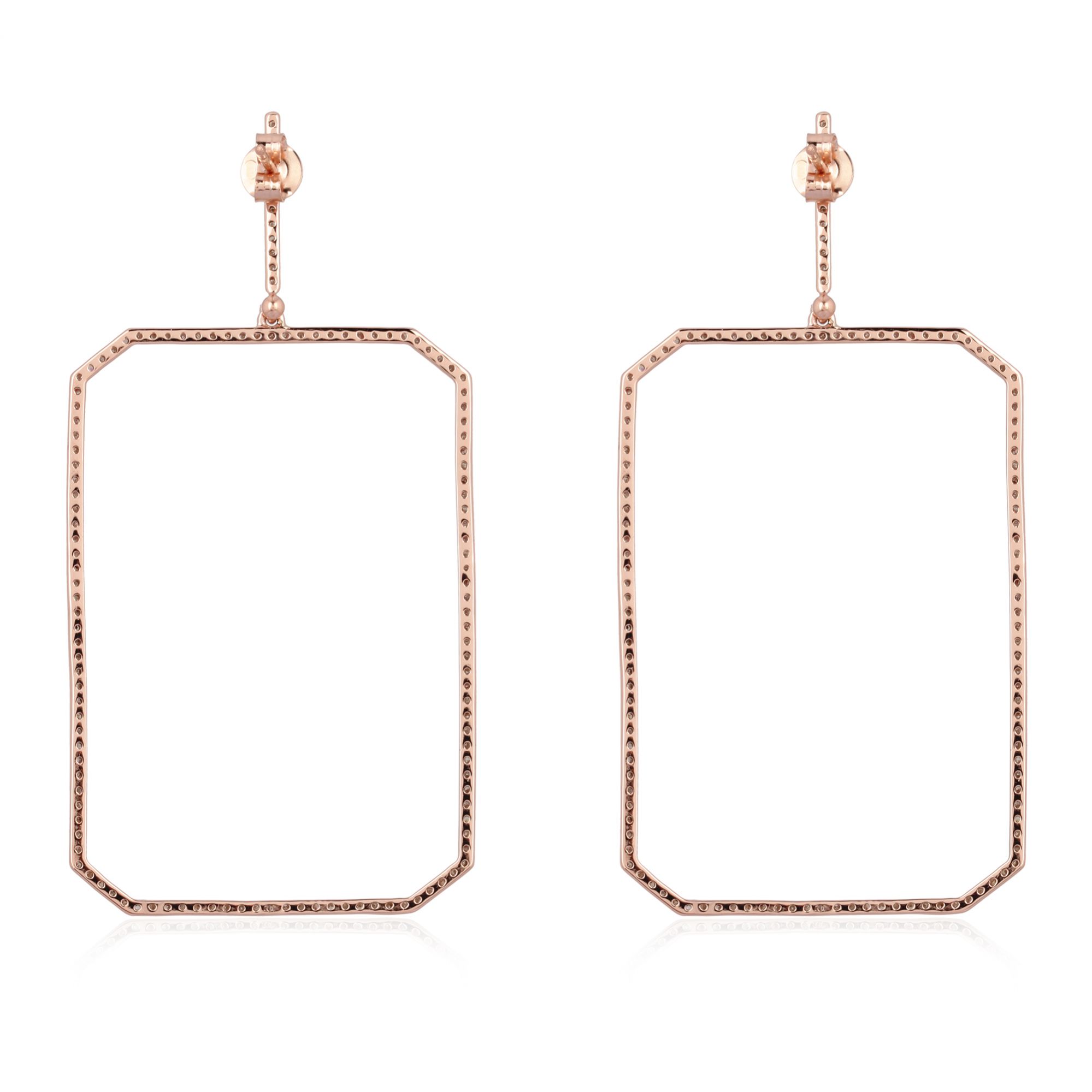 Rose Gold Diamond Rectangle Dangle Earrings