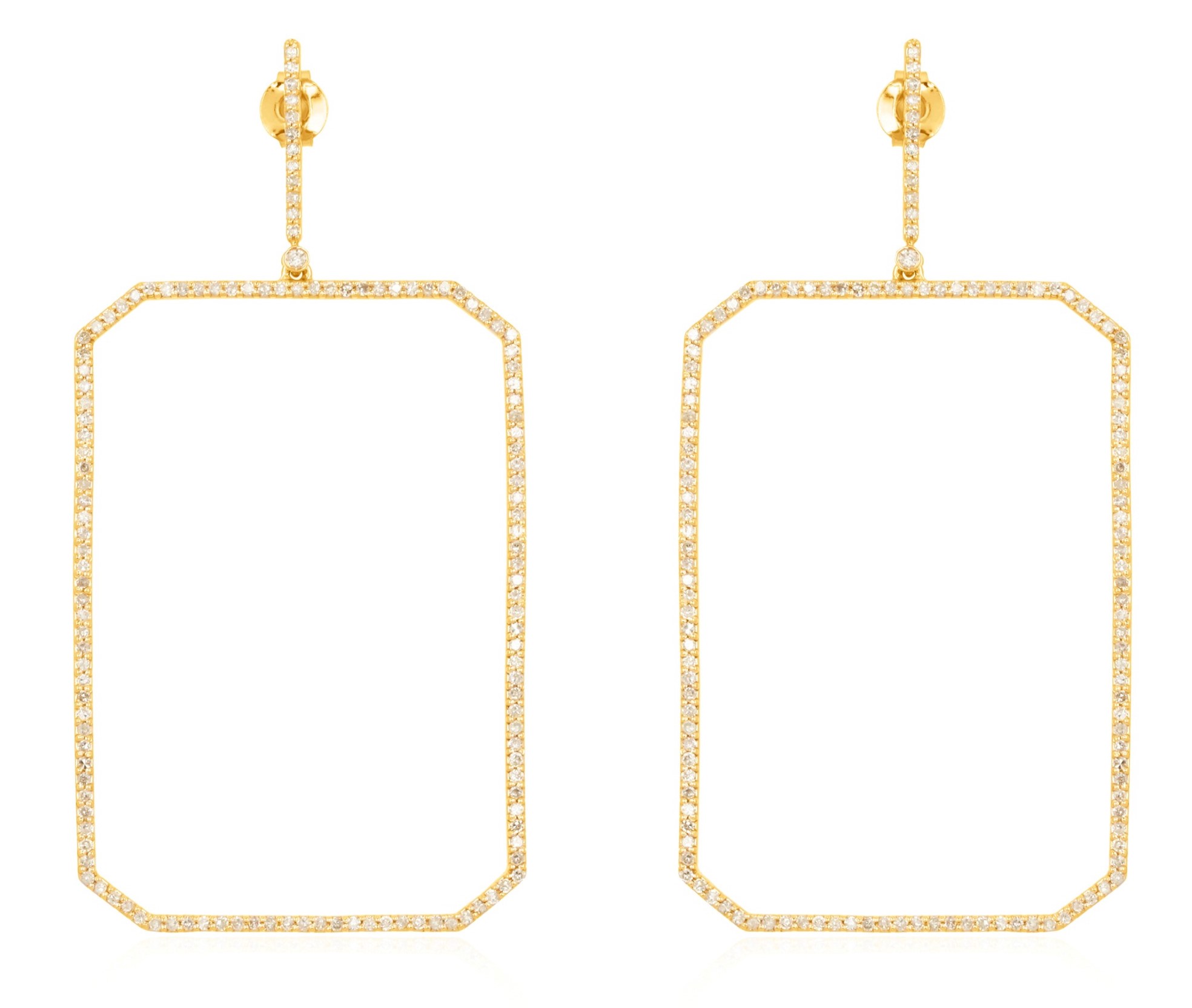 Sterling Silver Diamond Rectangle Dangle Earrings