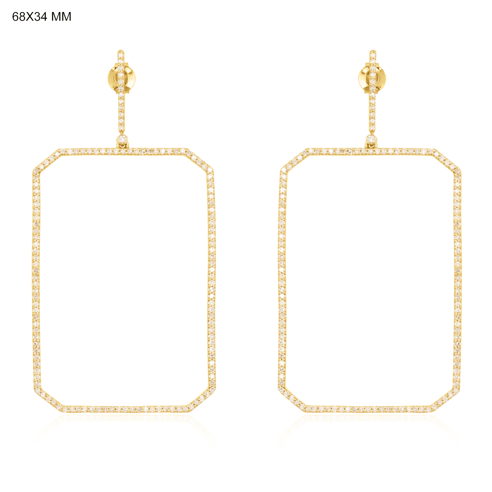 Yellow Gold Diamond Rectangle Dangle Earrings