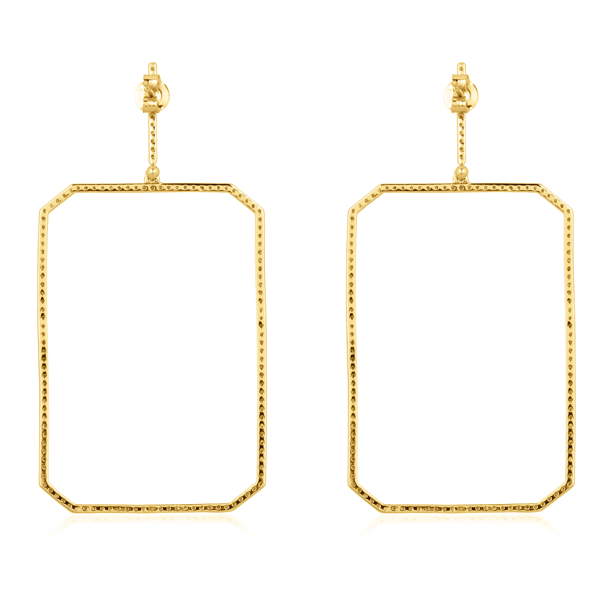 Yellow Gold Diamond Rectangle Dangle Earrings