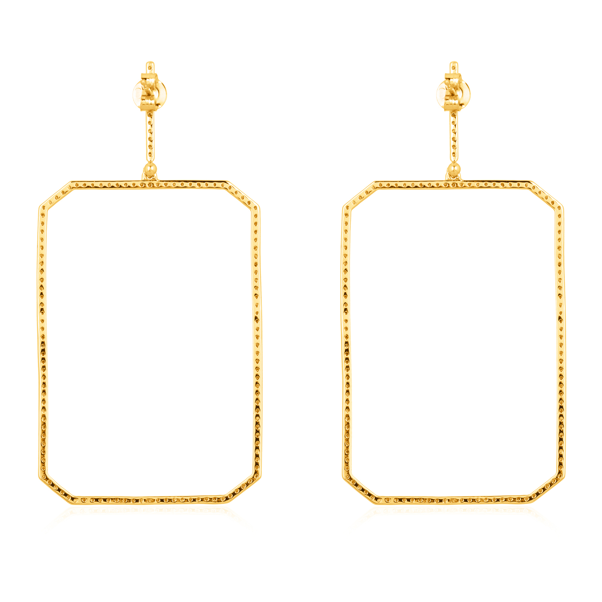 Sterling Silver Diamond Rectangle Dangle Earrings